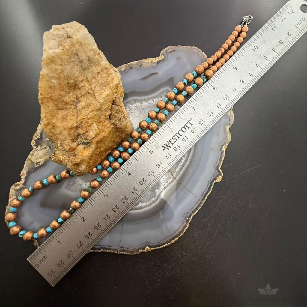 Copper Navajo Pearl Beads & Turquoise Beaded 20" Necklace For Women