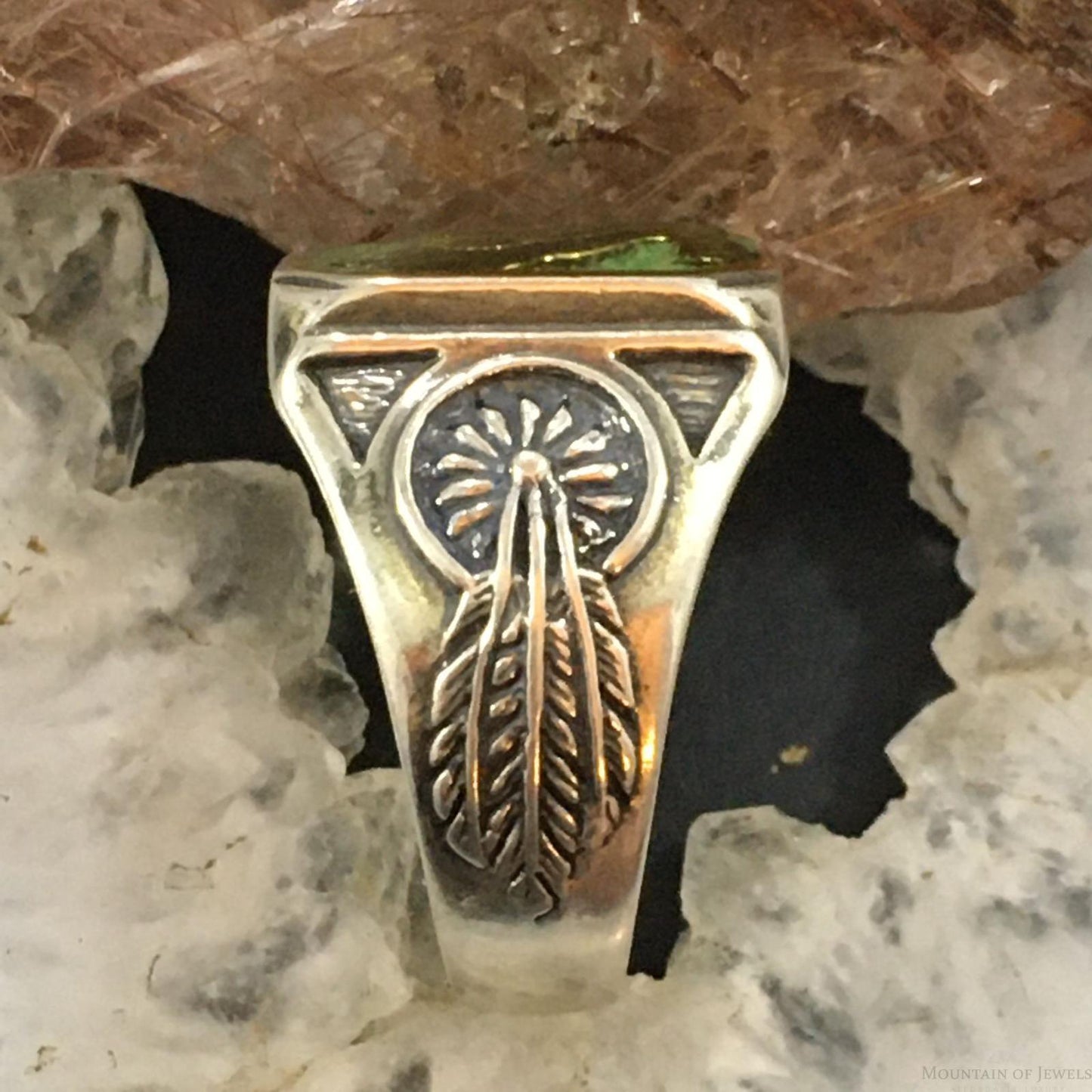 Carolyn Pollack Southwestern Style Sterling Silver Green Turquoise Chip Inlay Eagle Ring For Men