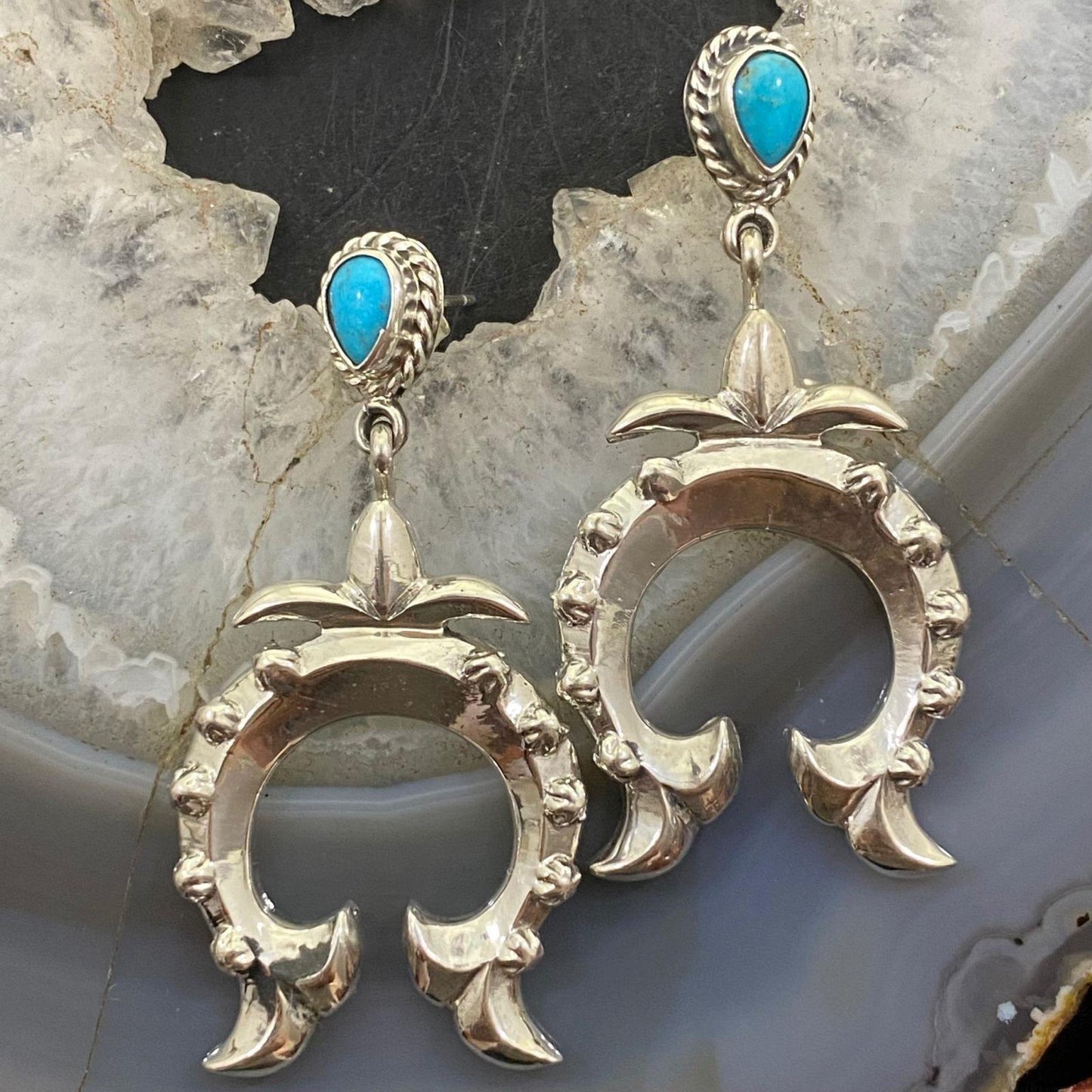 Native American Sterling Silver Turquoise Naja Drop Earrings For Women