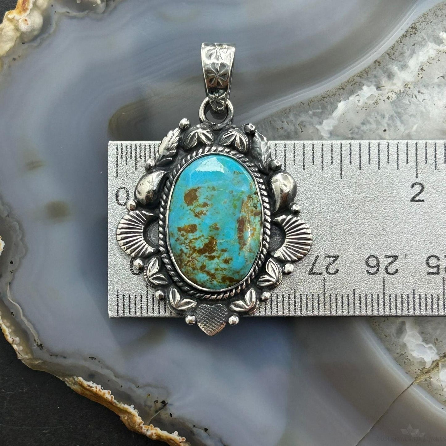 Sterling Silver Southwestern Style Oval Turquoise Decorated Pendant For Women #2