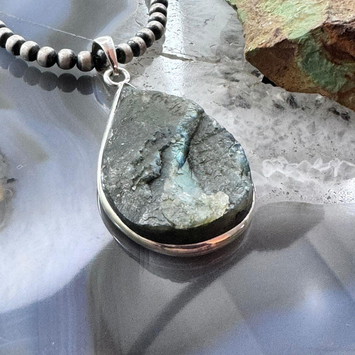 Sterling Silver Large Teardrop Abalone Double Sided Fashion Pendant For Women