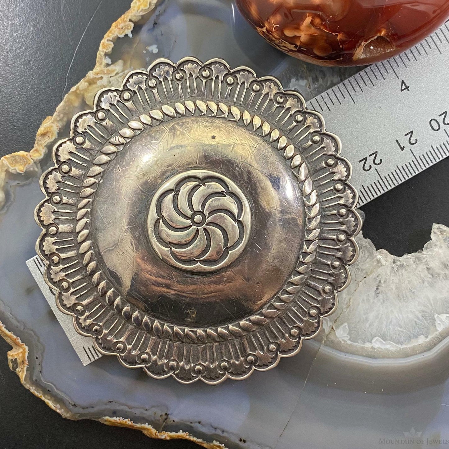 Vintage Native American Silver Rounded Stamped Belt Buckle For Men