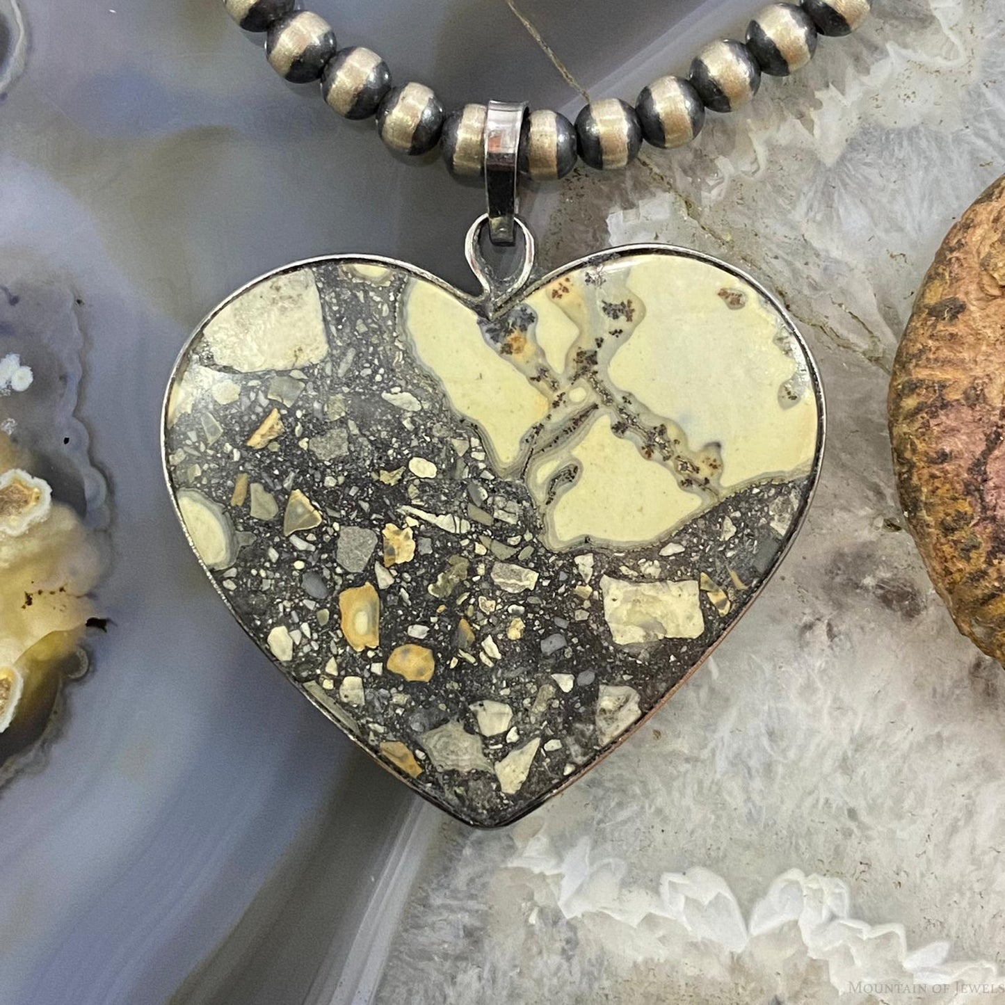 Stainless Steel Heart Shape Maligano Jasper Pendant For Women #101