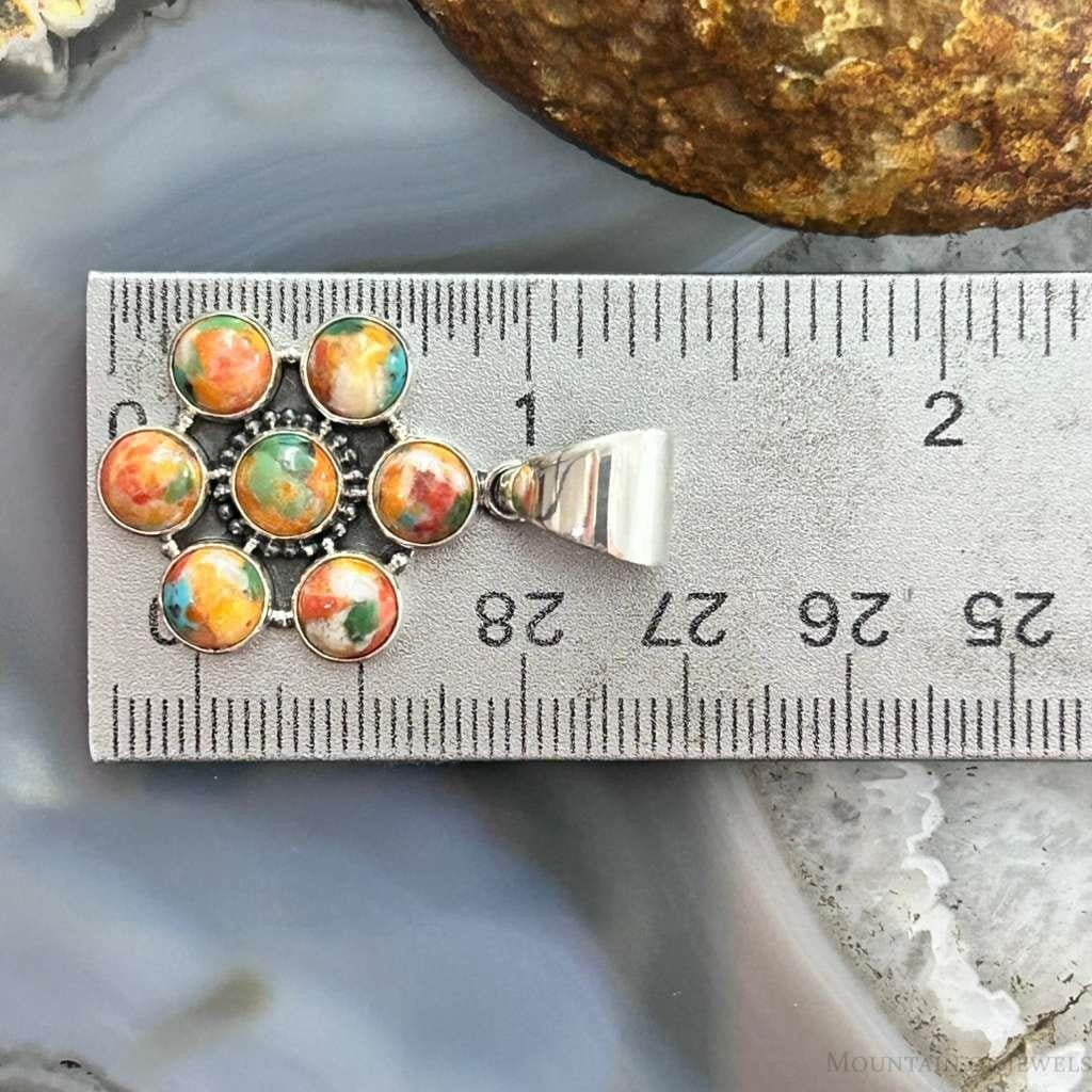 Native American Sterling Silver Turquoise Spiny Oyster Cluster Pendant For Women