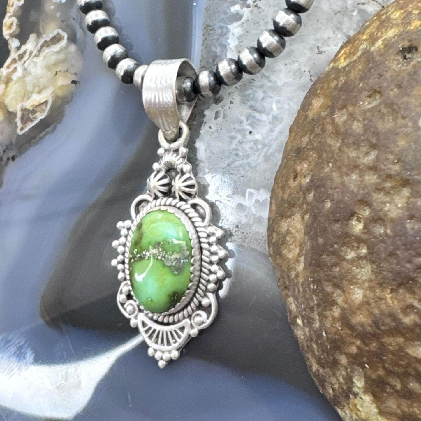 Sterling Silver Southwestern Style Sonora Gold Turquoise Decorated Pendant For Women