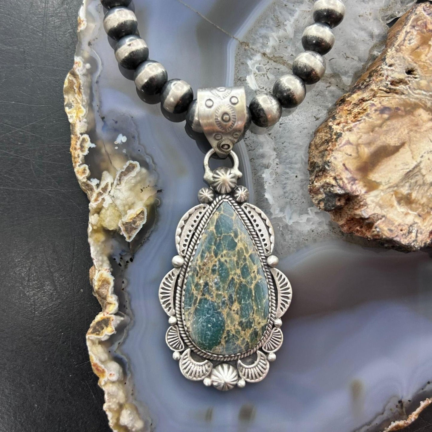 Sterling Silver Southwestern Style Teardrop Sediment Jasper Pendant For Women