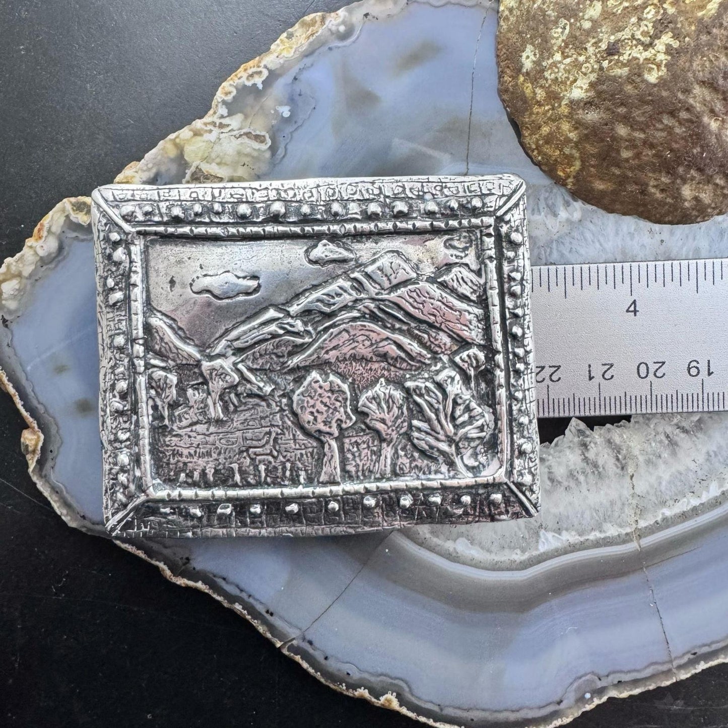 Claire Haye Vintage Silver "Sacred Trust" Rectangle Unisex Heavy Belt Buckle