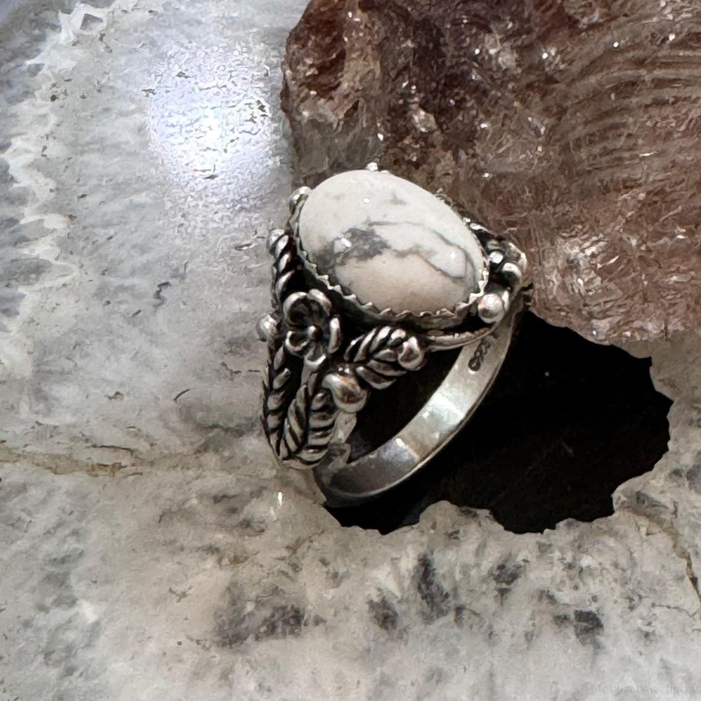Carolyn Pollack Sterling Silver Oval Howlite Decorated Ring Size 8 For Women