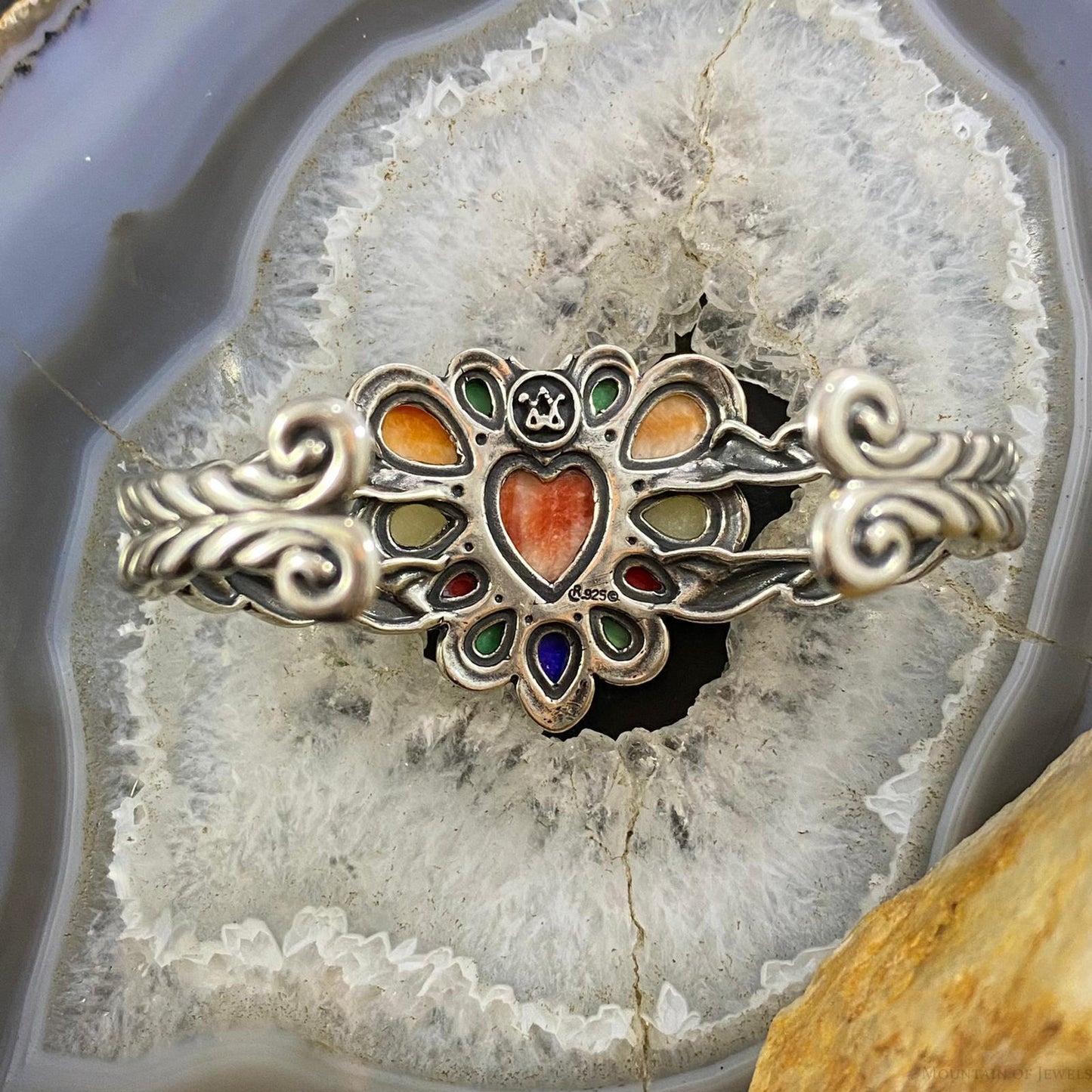 Carolyn Pollack Vintage Southwestern Style Sterling Silver Multistone Heart Bracelet For Women