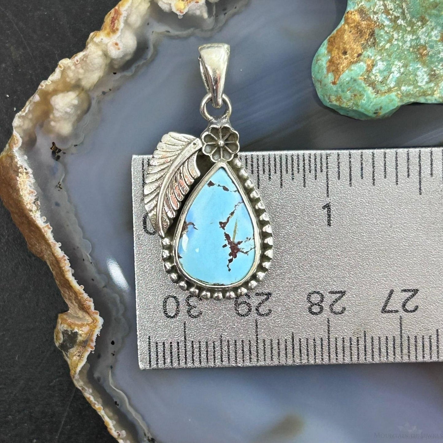 Sterling Silver Southwestern Style Teardrop Golden Hill Turquoise Leaves Pendant For Women #2