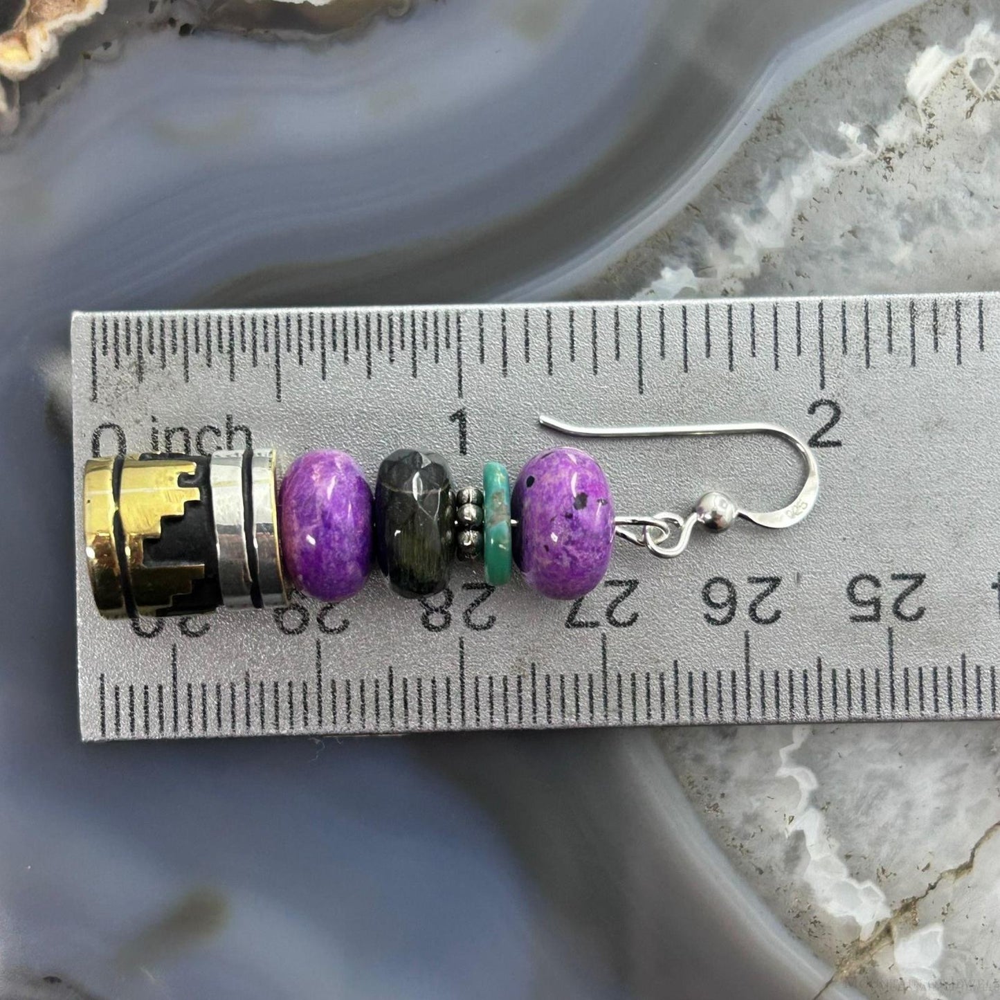 Tommy & Rosita Singer Sterling Silver Charoite & Onyx Bead Dangle Earrings For Women