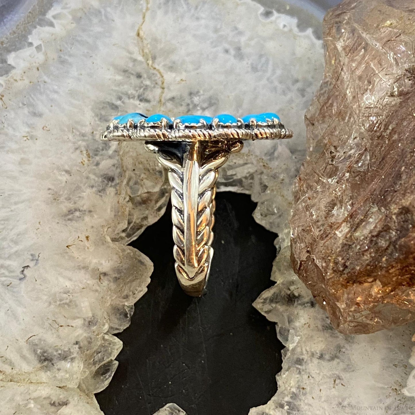 Carolyn Pollack Southwestern Style Sterling Silver Sleeping Beauty Turquoise Cluster Ring For Women