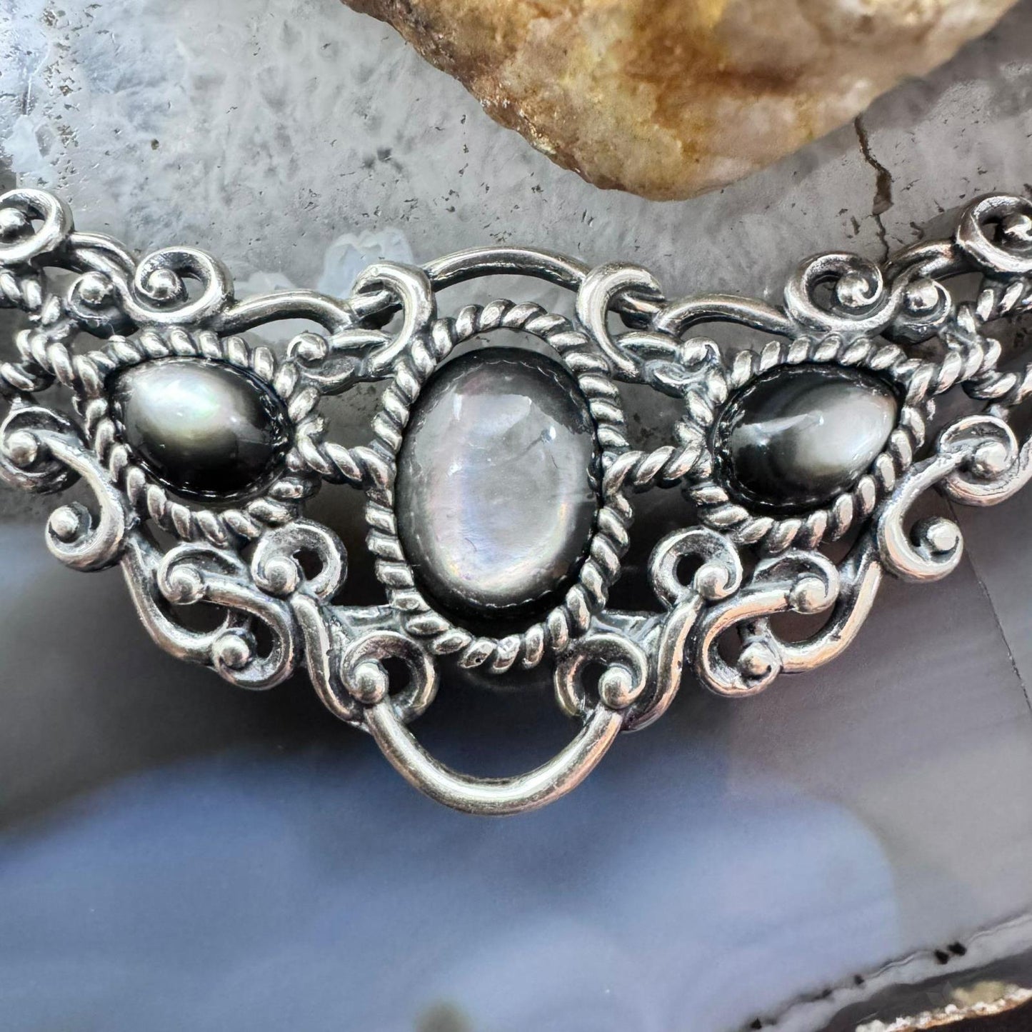 Carolyn Pollack Sterling Silver 3 Moonstone & 3 Mother of Pearl Reversible 14" Necklace