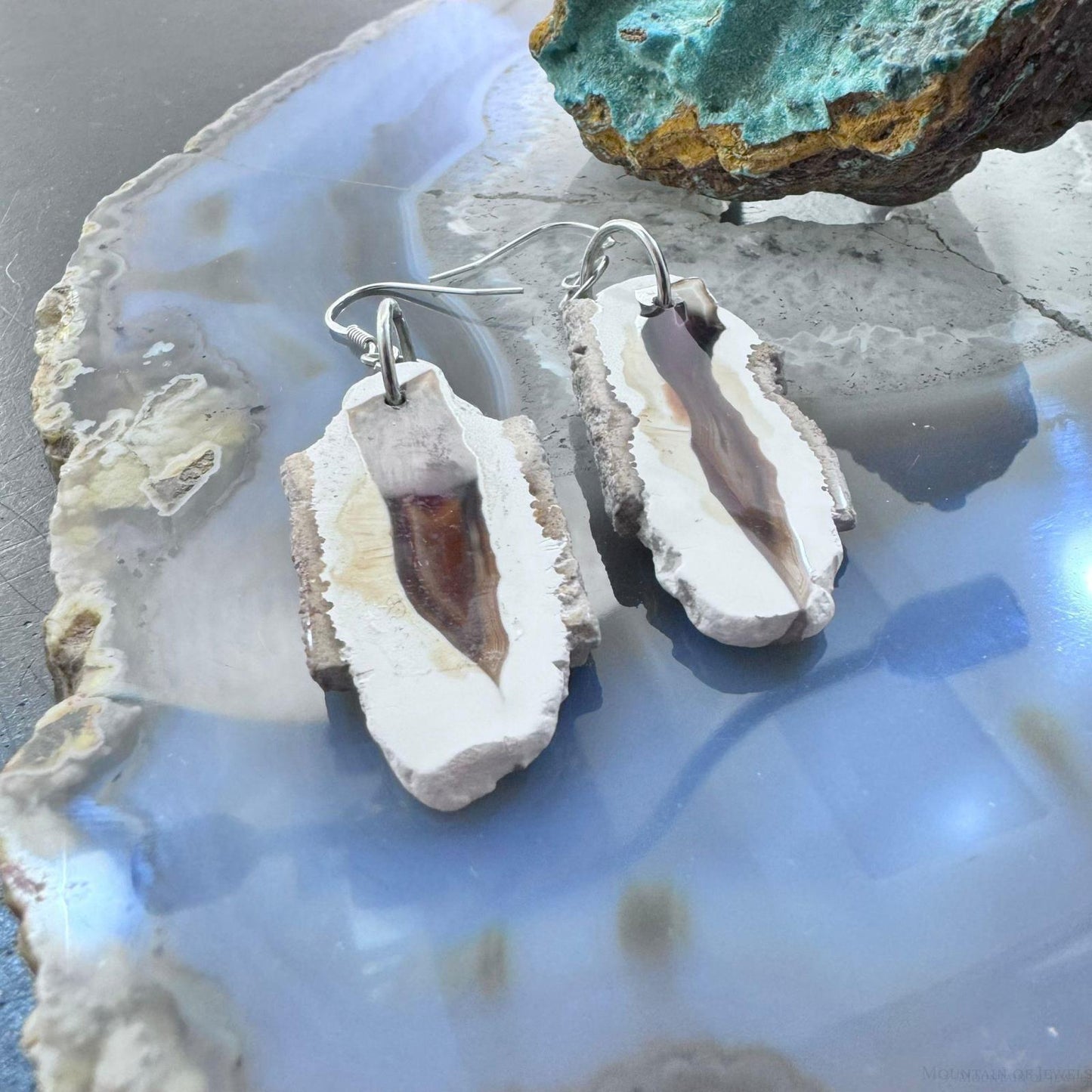 Sterling Silver Agate Slab Dangle Earrings For Women #350