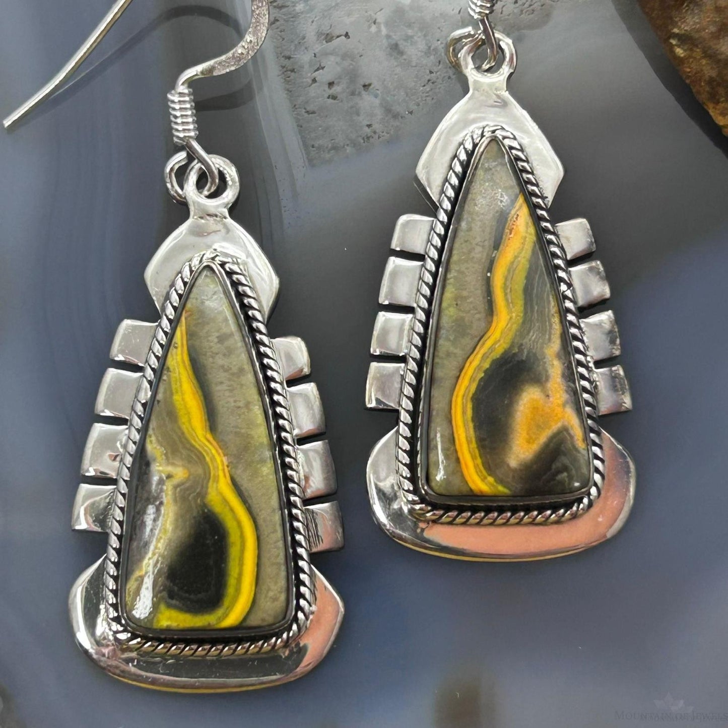 Sterling Silver Southwestern Style Triangle Yellow Jasper Dangle Earrings For Women