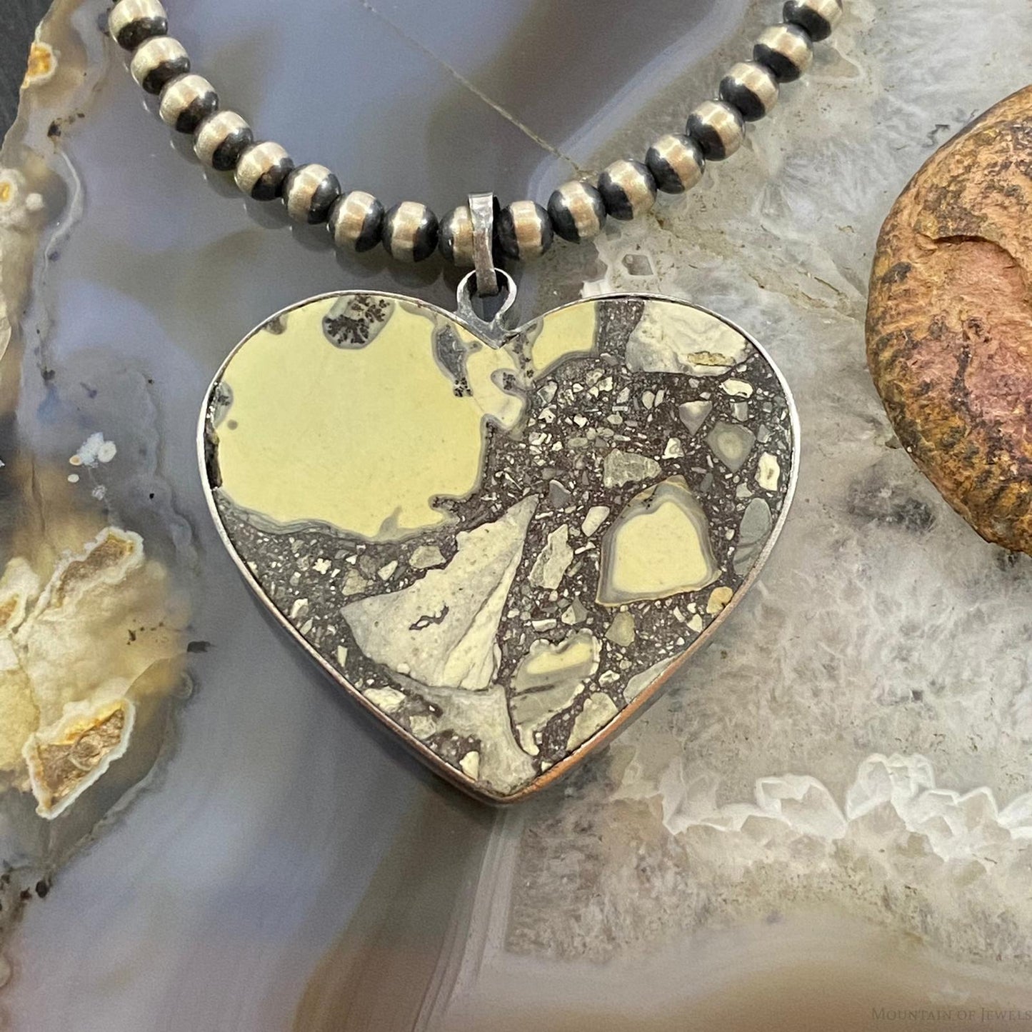 Stainless Steel Heart Shape Maligano Jasper Pendant For Women #101