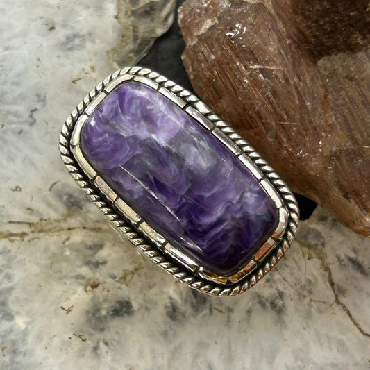 Sterling Silver Southwestern Style Rectangle Charoite Ring Size 6.25 For Women
