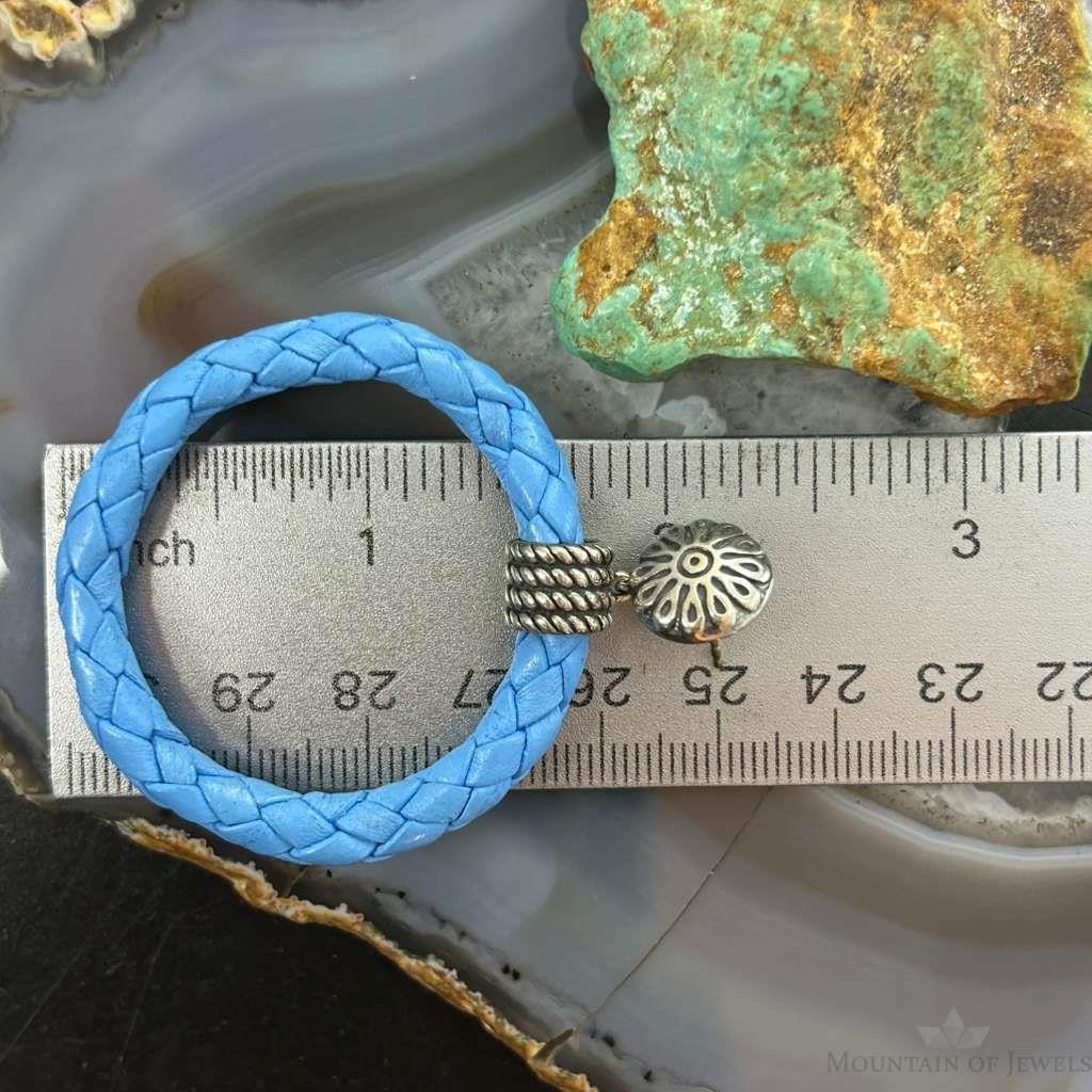 Carolyn Pollack Sterling Silver Light Blue Braided Leather Hoop Earrings For Women