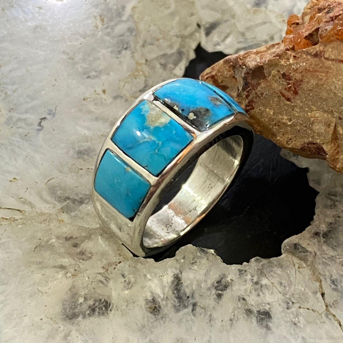 Native American Sterling Blue Ridge Turquoise Graduated Band Ring Size 7
