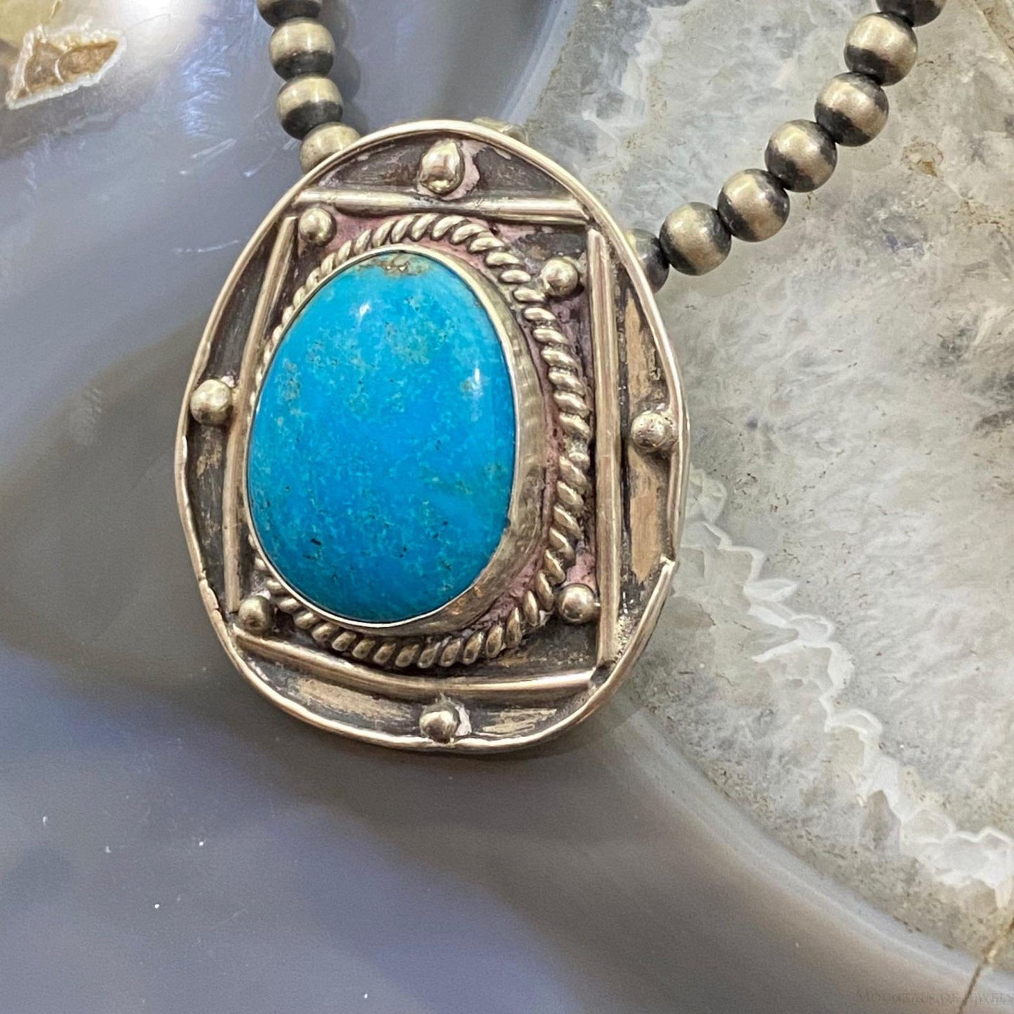 Vintage Native American Silver Oval Turquoise Unisex Pendant