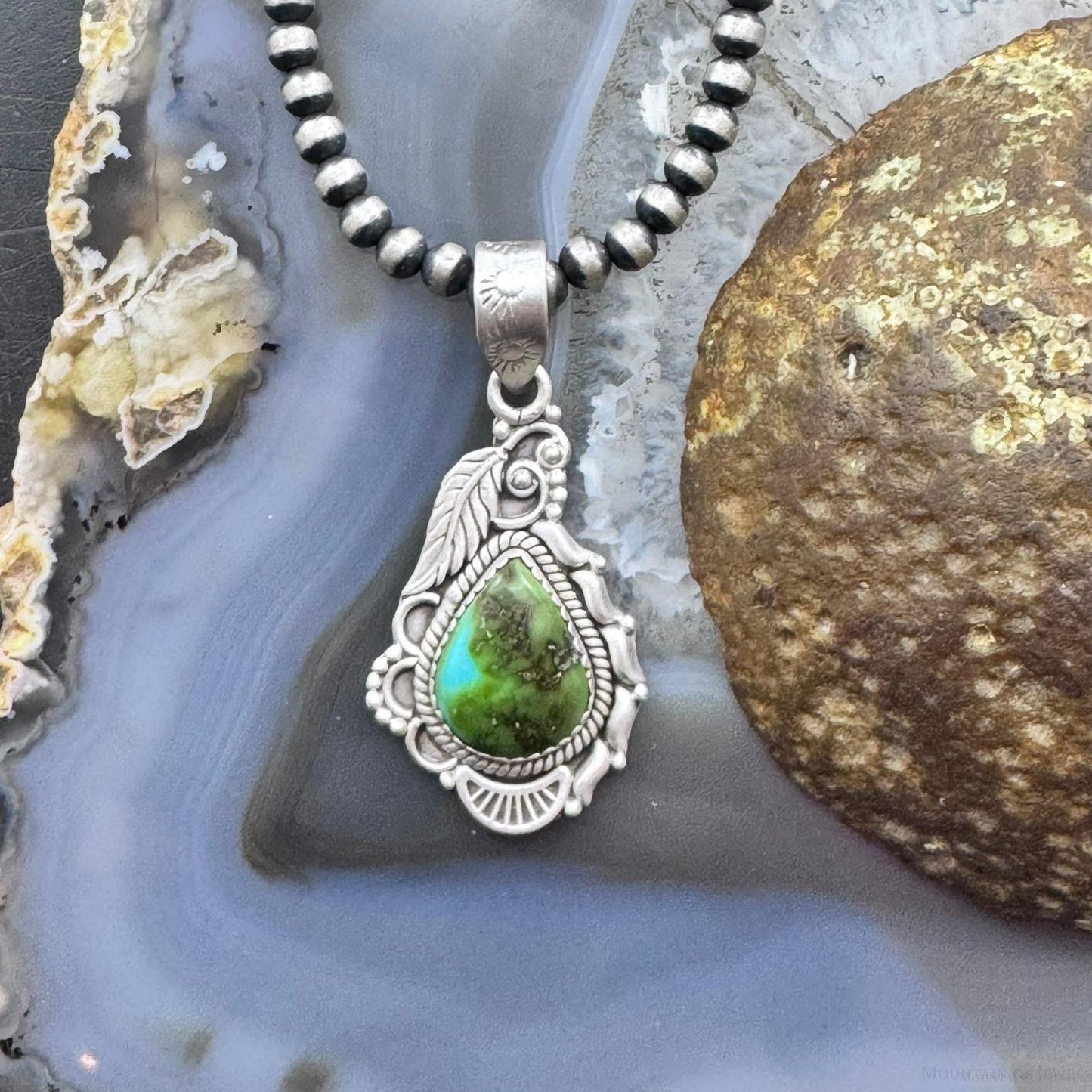 Sterling Silver Southwestern Style Teardrop Sonora Gold Turquoise Decorated Pendant For Women