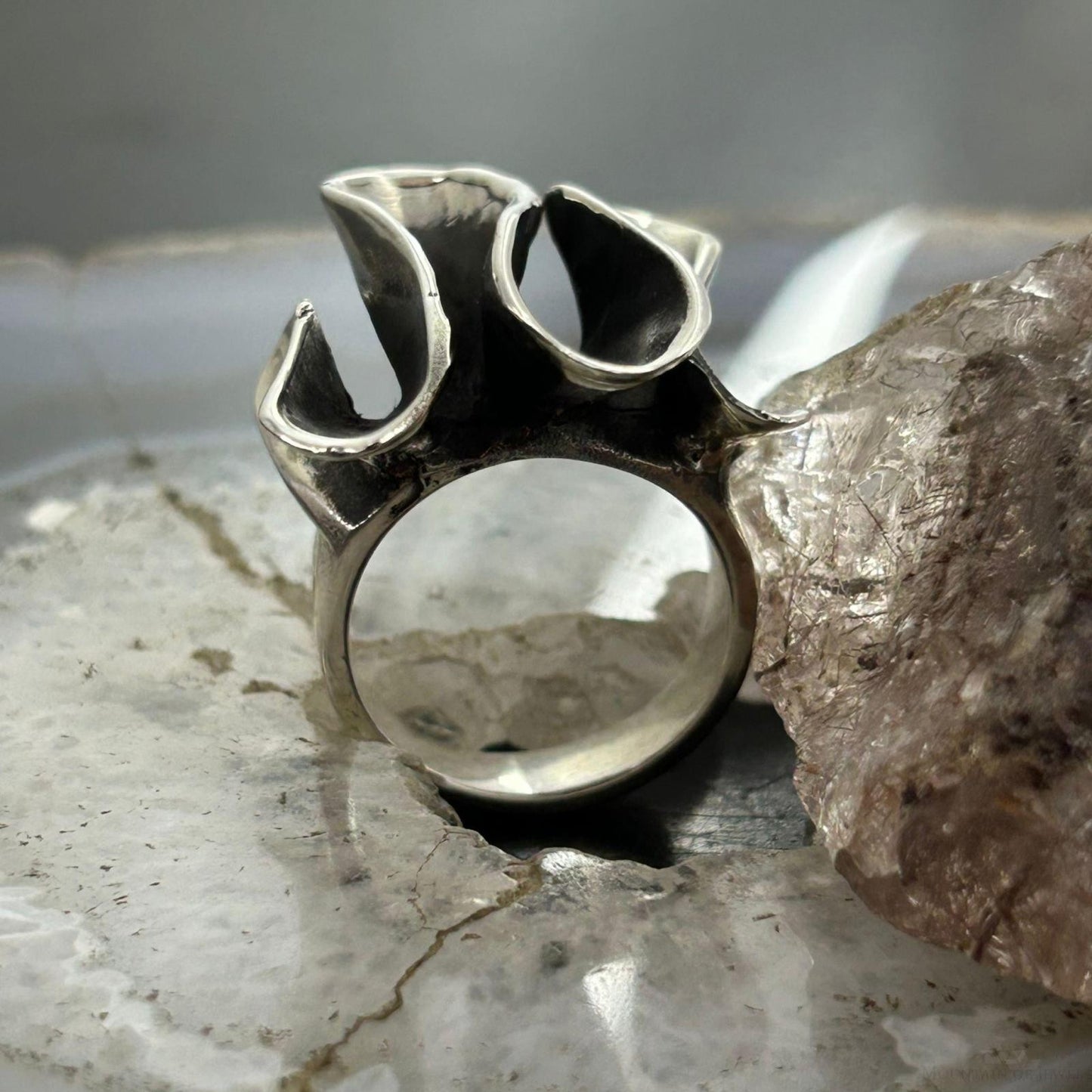 Sterling Silver Wave Design Modern Fashion Ring Sz 9.75 For Women, Taxco Mexico