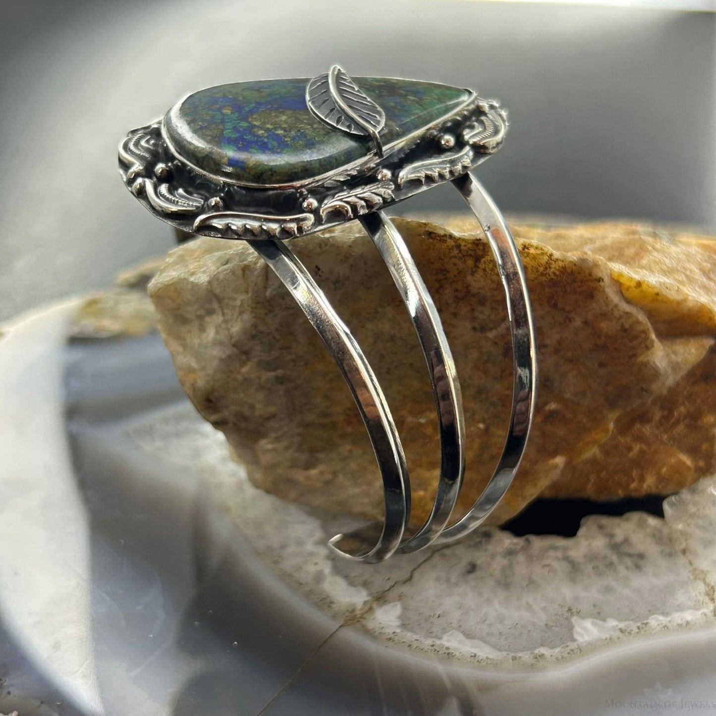 Sterling Silver Southwestern Style Large Teardrop Shattuckite Bracelet For Women