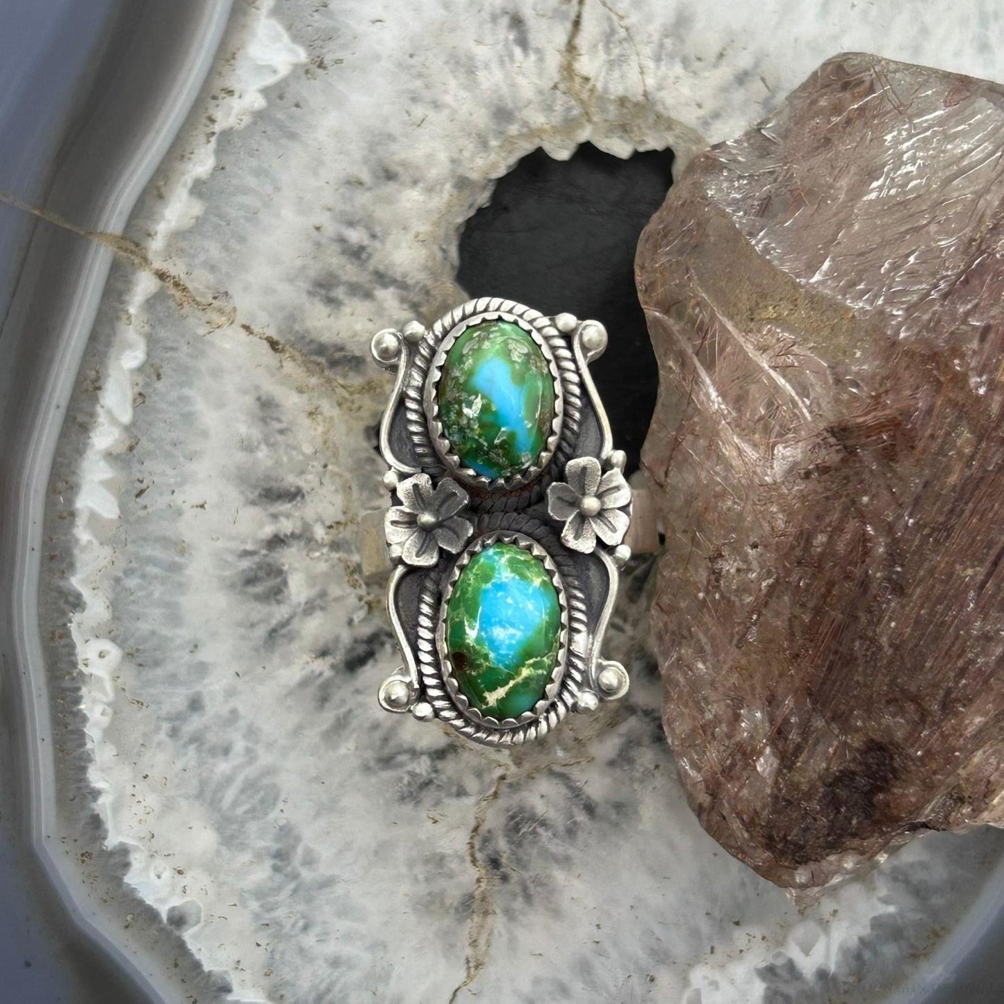 Sterling Silver Southwestern Style 2 Sonora Gold Turquoise Adjustable Ring For Women #4