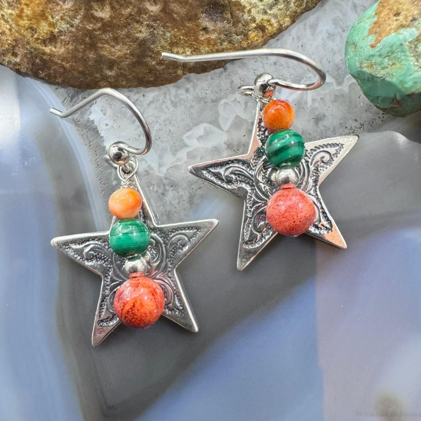 Carolyn Pollack Sterling Silver Star With Multistone Beads Dangle Earrings For Women