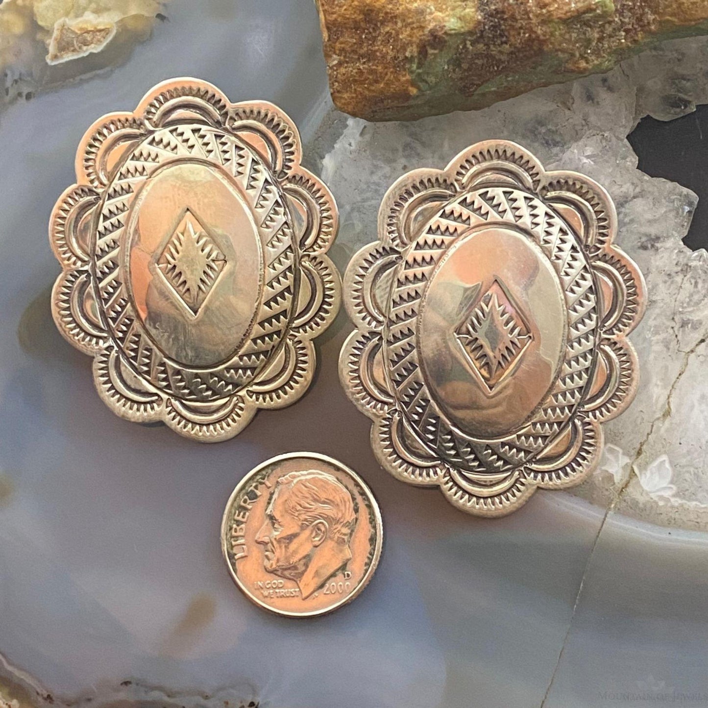 I. Kee Vintage Native American Sterling Silver Stamped Stud Earrings For Women