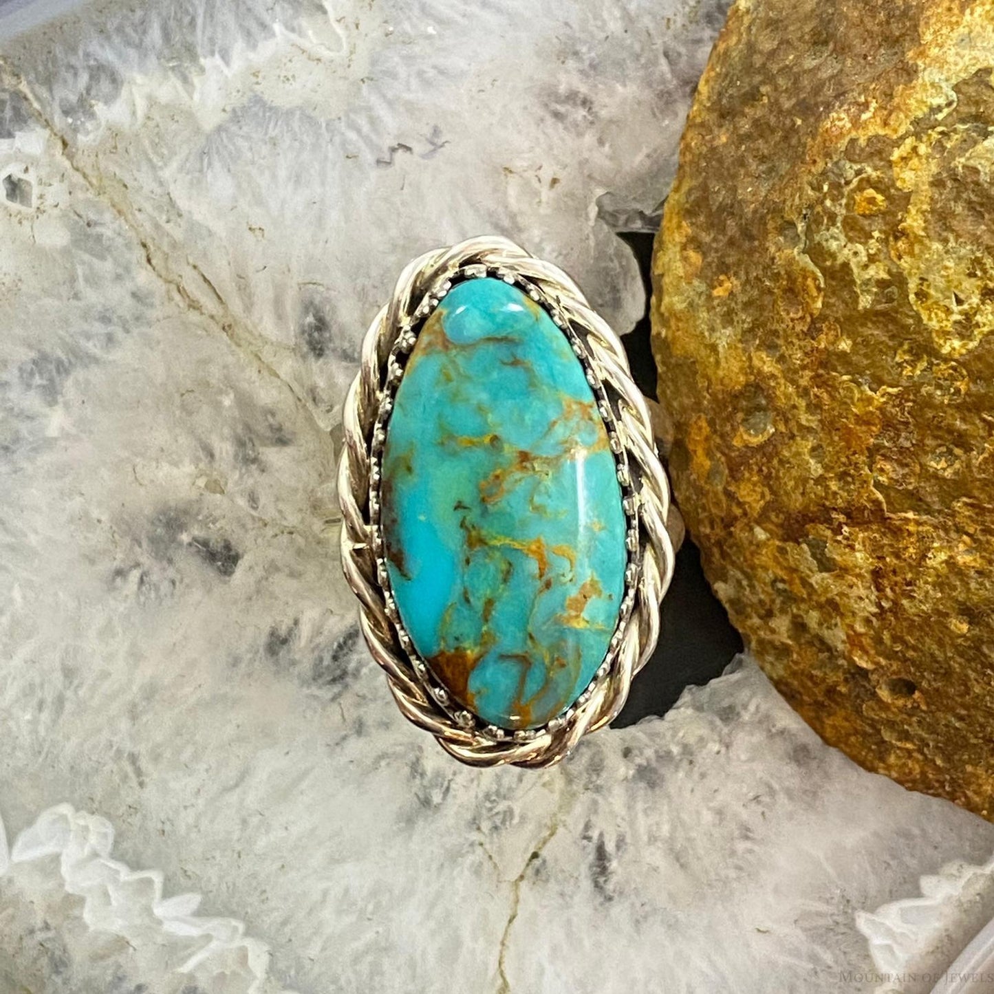 Rachel & Leonard Hurley Sterling Oval Turquoise Decorated Ring Size 9 For Women