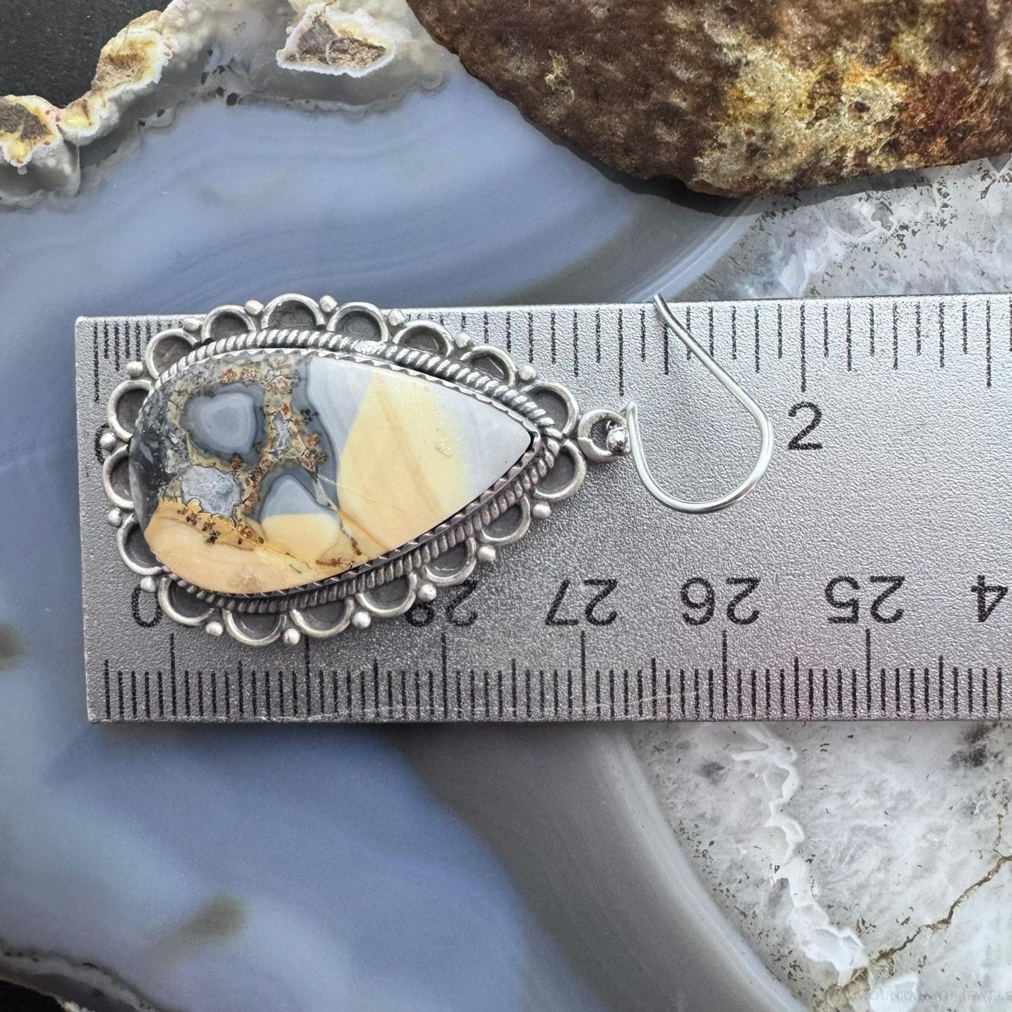 Sterling Silver Southwestern Style Teardrop Maligano Jasper Dangle Earrings For Women