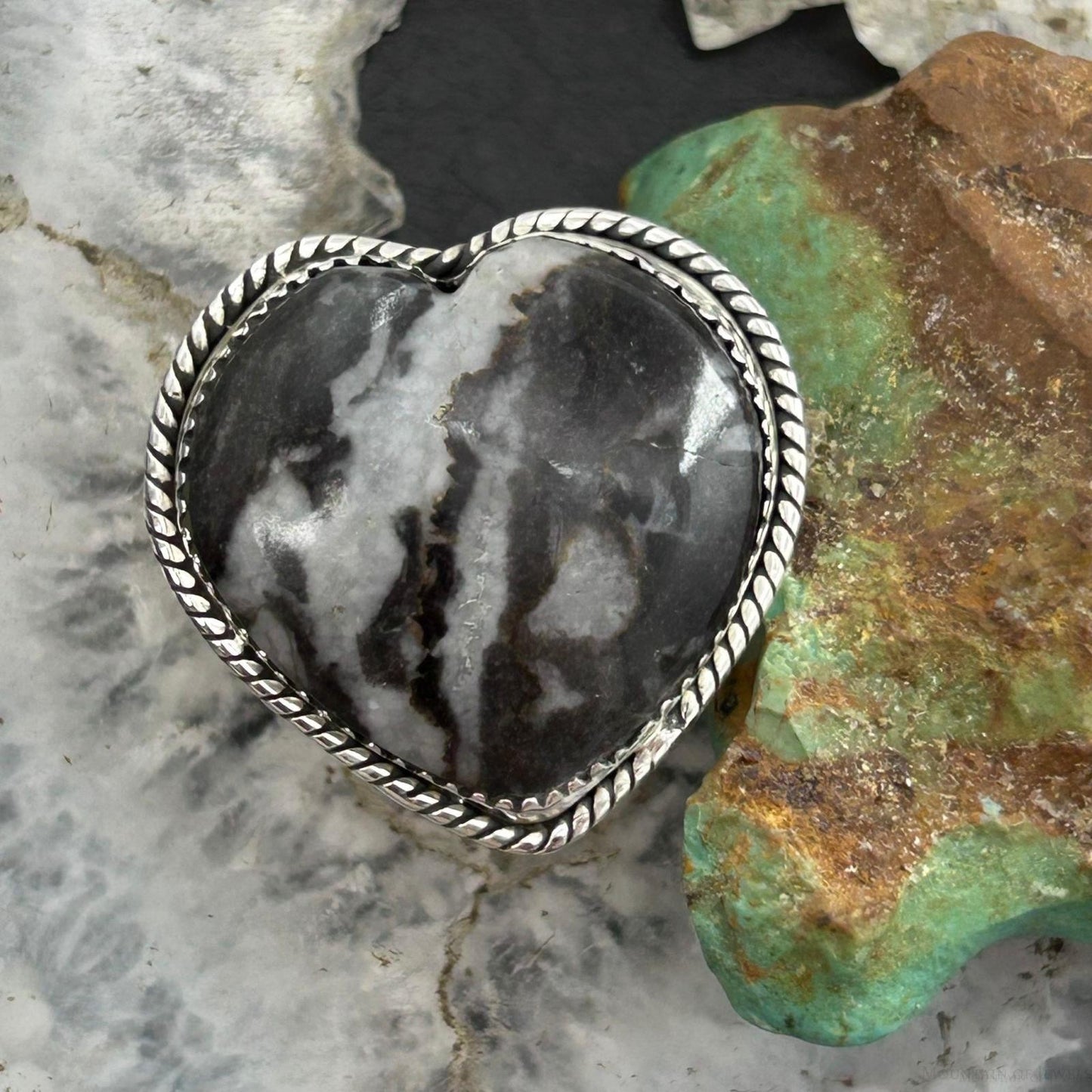 Sterling Silver Southwestern Style White Buffalo Heart Shape Ring Size 8 For Women