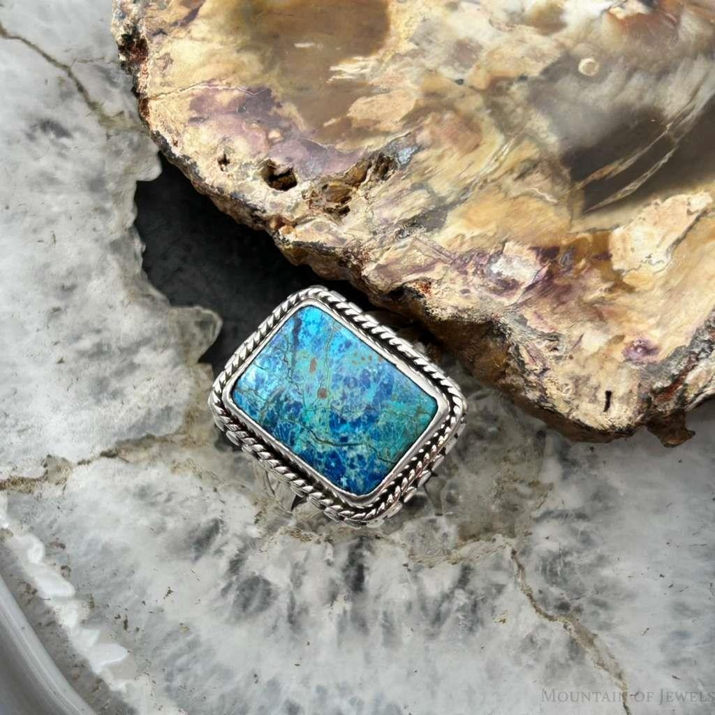 Sterling Silver Southwestern Style Shattuckite Decorated Bar Ring Size 7 For Women
