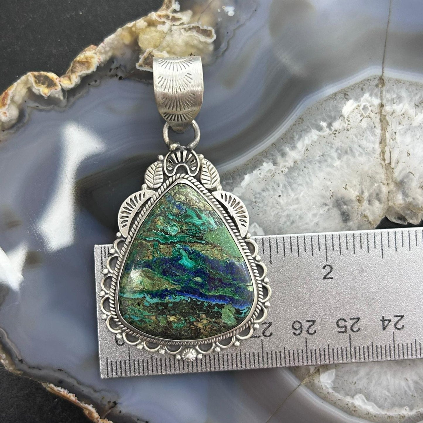 Sterling Silver Southwestern Style Triangle Chrysocolla Pendant For Women