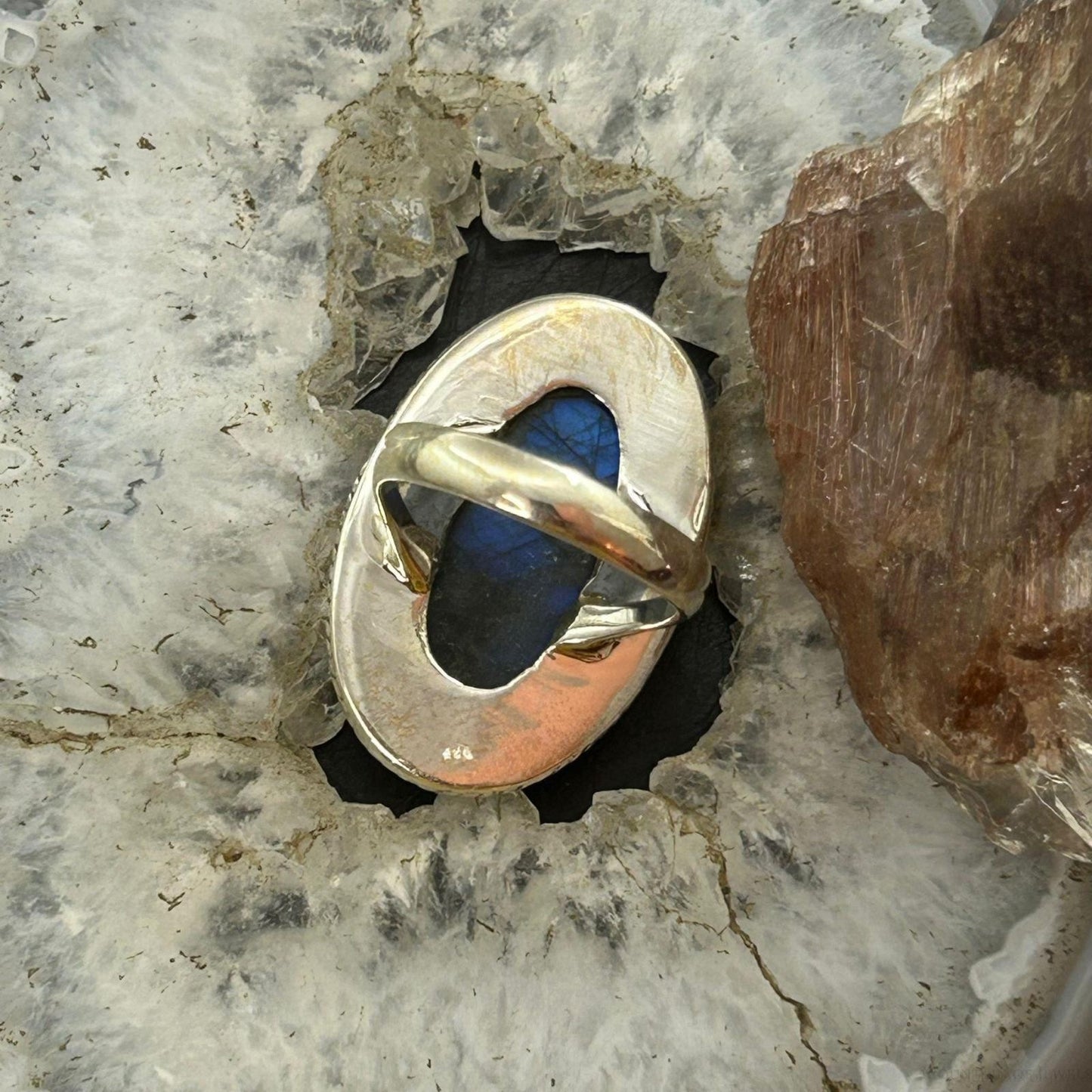 Sterling Silver Southwestern Style Oval Labradorite Decorated Ring Size 8 For Women