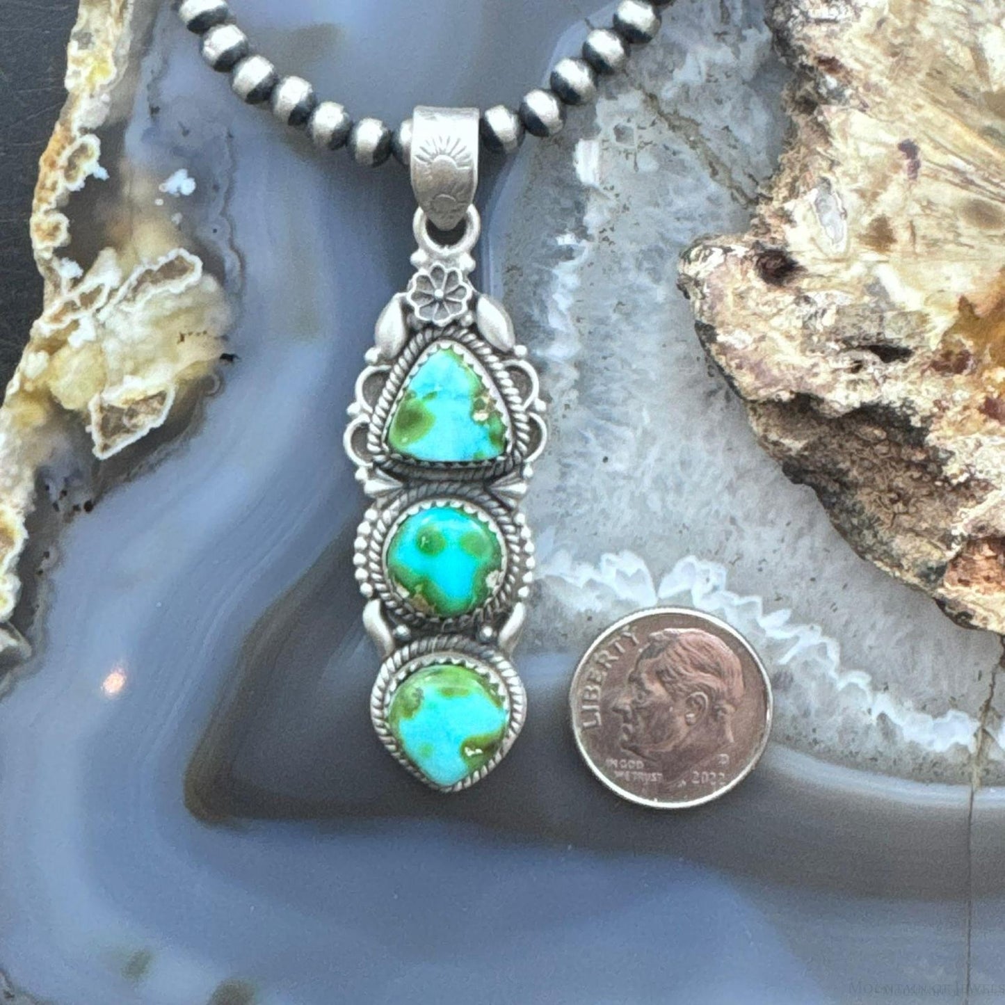 Sterling Silver Southwestern Style 3 Sonora Gold Turquoise Decorated Pendant For Women