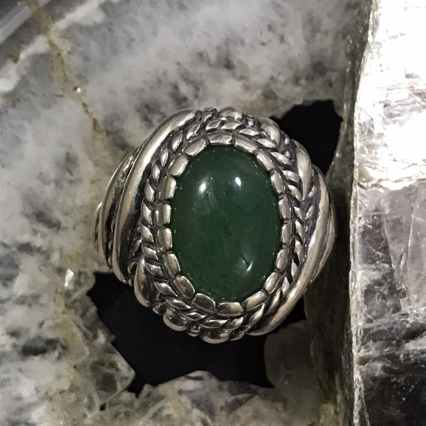 Carolyn Pollack Sterling Silver Oval Green Aventurine Decorated Ring Size 11 For Women