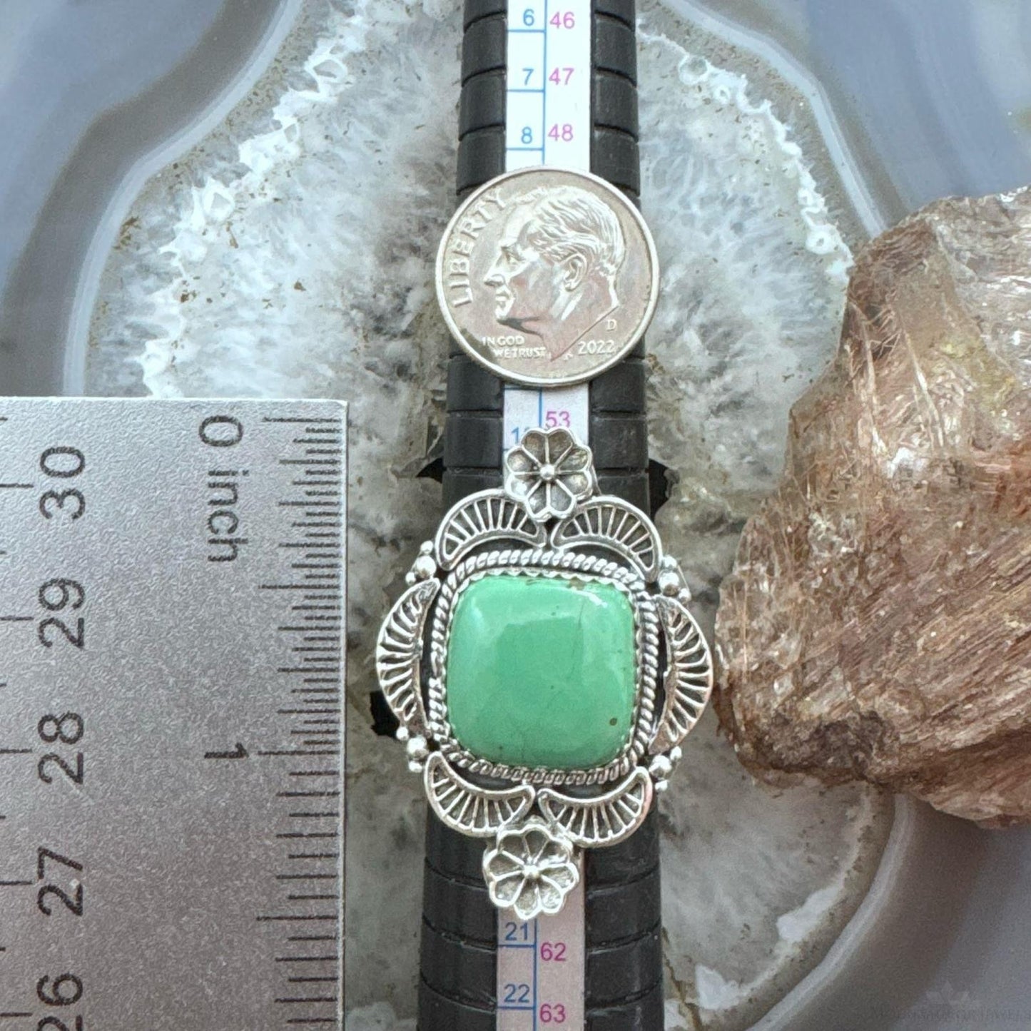 Sterling Silver Southwestern Style Square Green Turquoise Adjustable Decorated Ring For Women