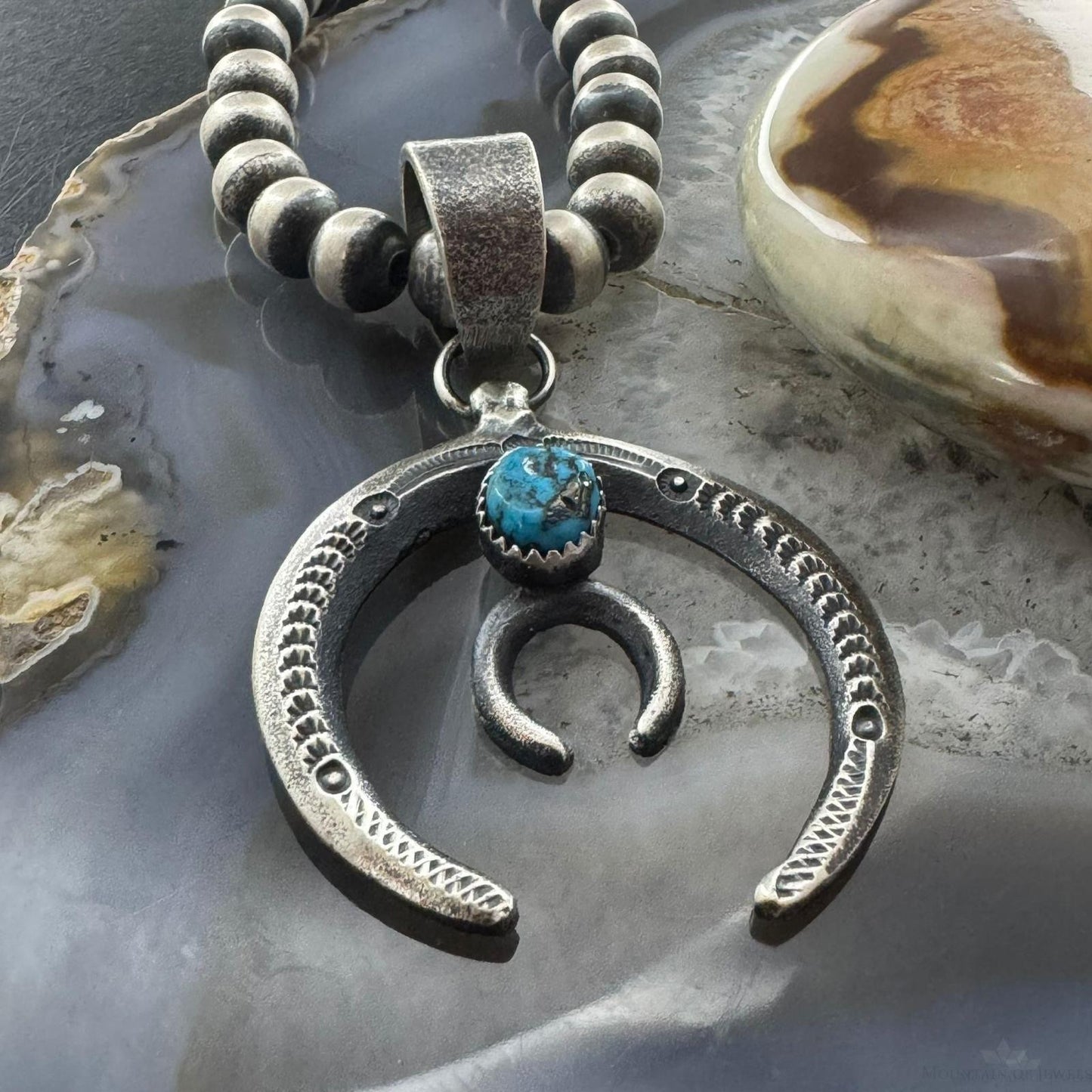 Eva & Linberg Billah Native American Sterling Silver Oval Turquoise Unisex Naja Pendant