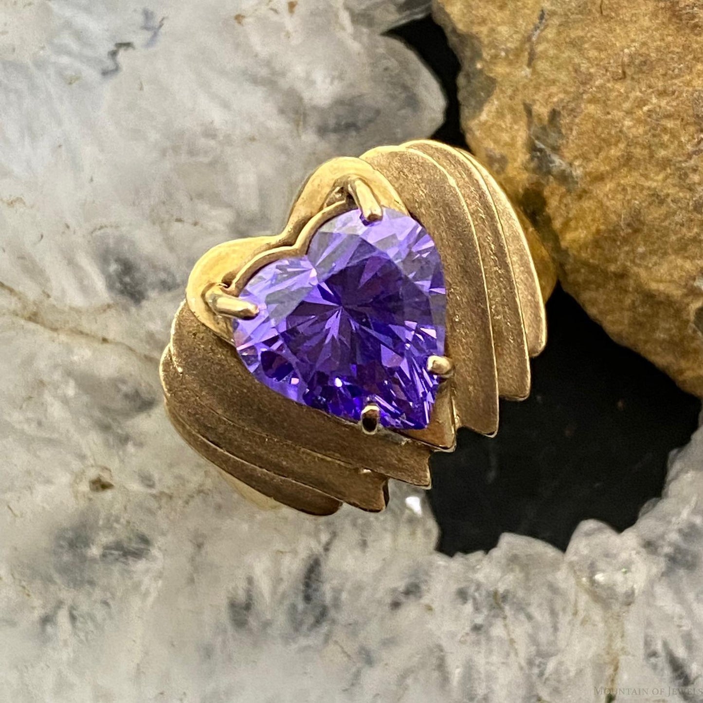 Vintage 10K Yellow Gold Heart Shape Amethyst Ring Size 6.5 For Women
