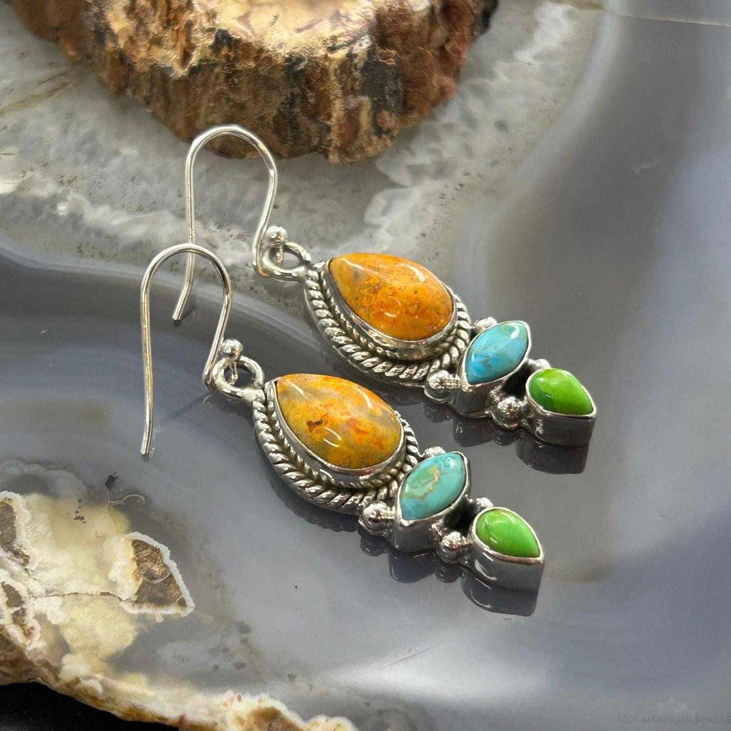 Sterling Silver Southwestern Style Multistone Dangle Earrings For Women #2