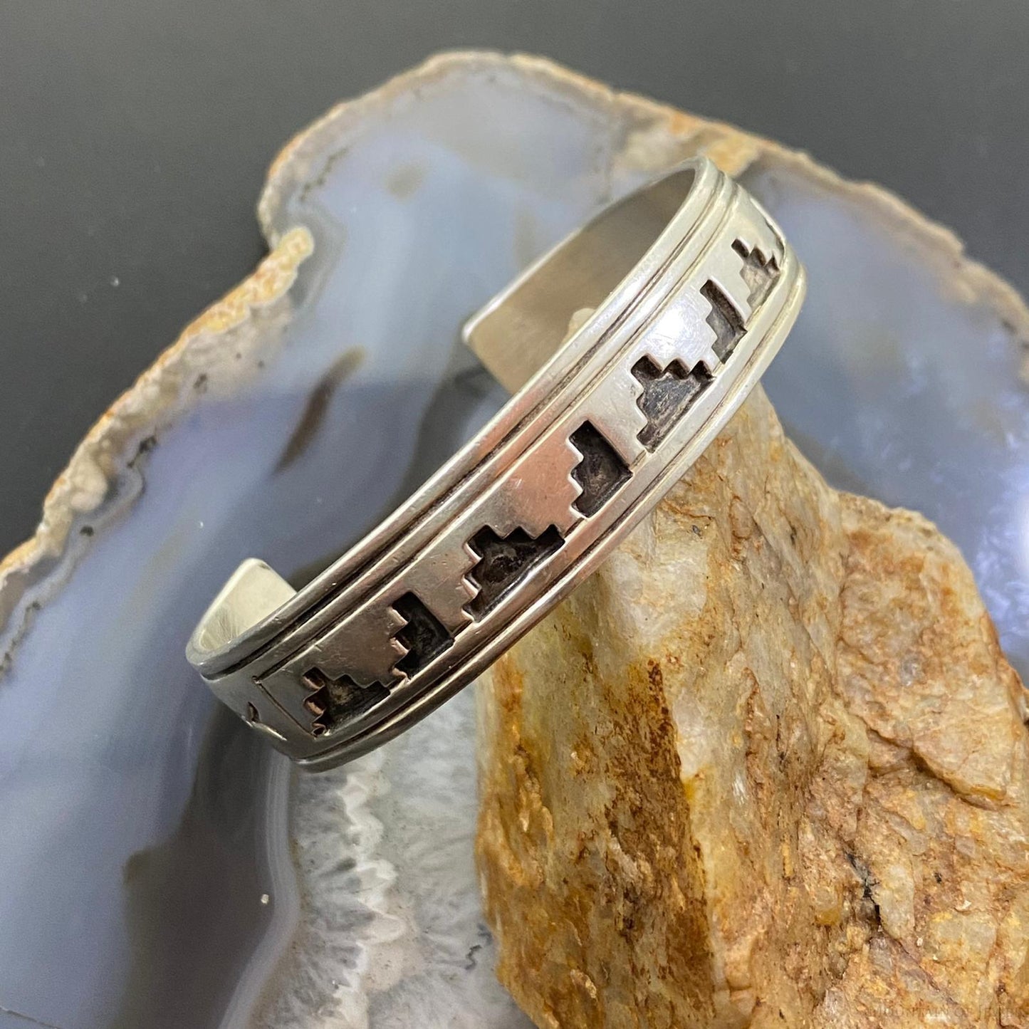 Vintage Signed Native American Sterling Southwestern Motif Bracelet For Women