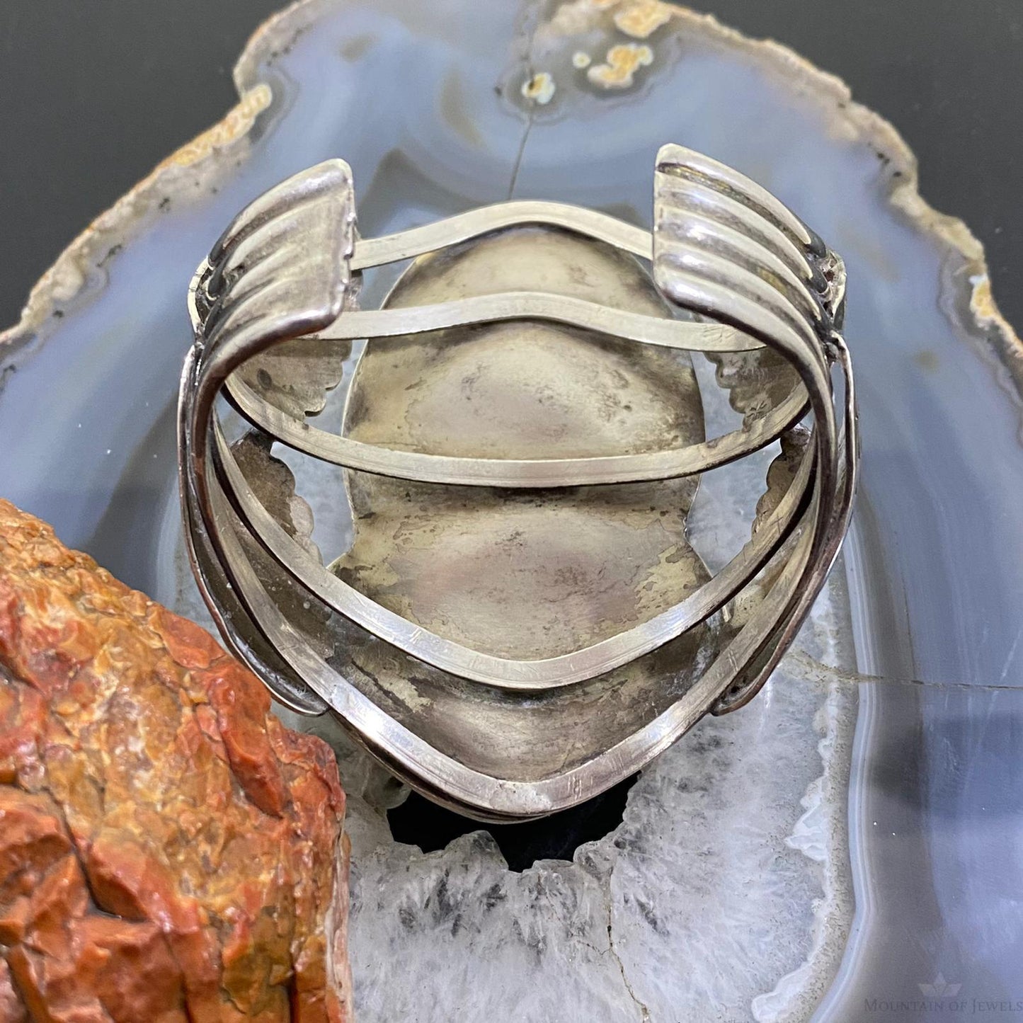 Vintage Native American Silver Cactus Leaves & Turquoise Bracelet For Women