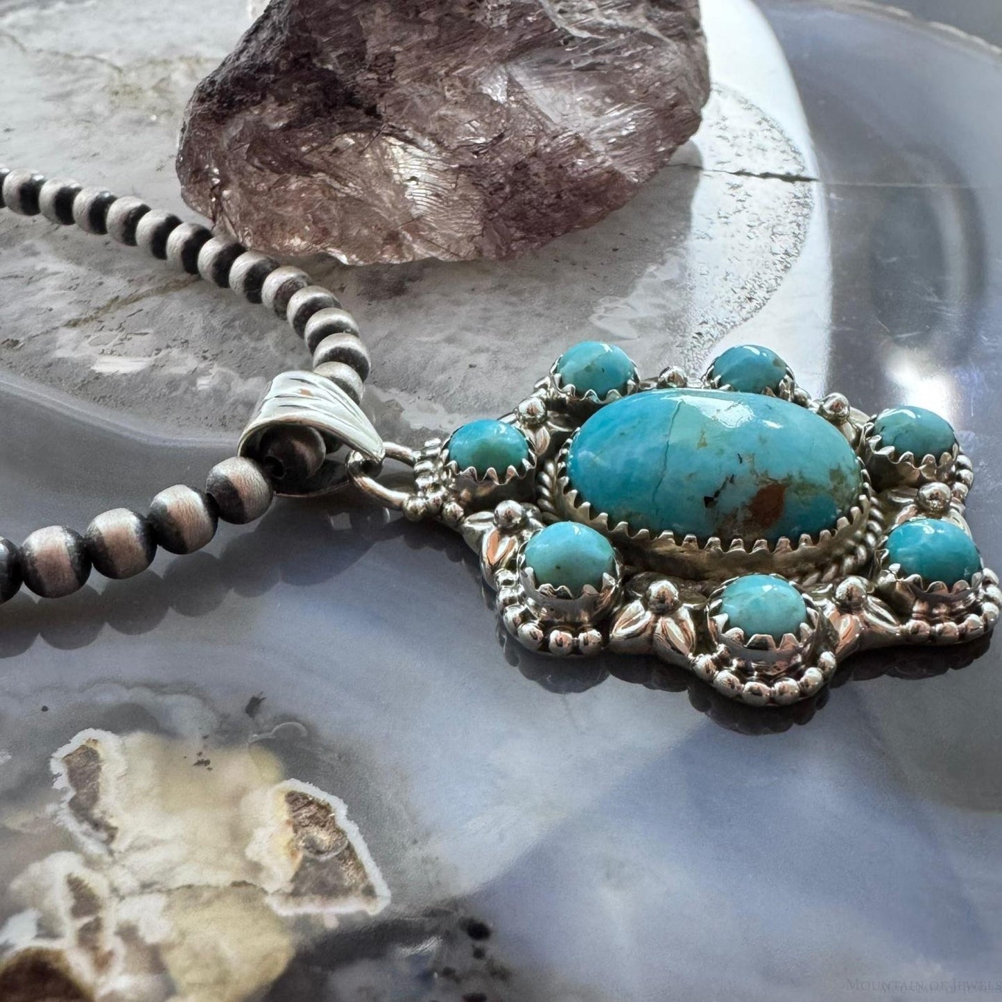Sterling Silver Southwestern Style Composite American Turquoise Cluster Pendant