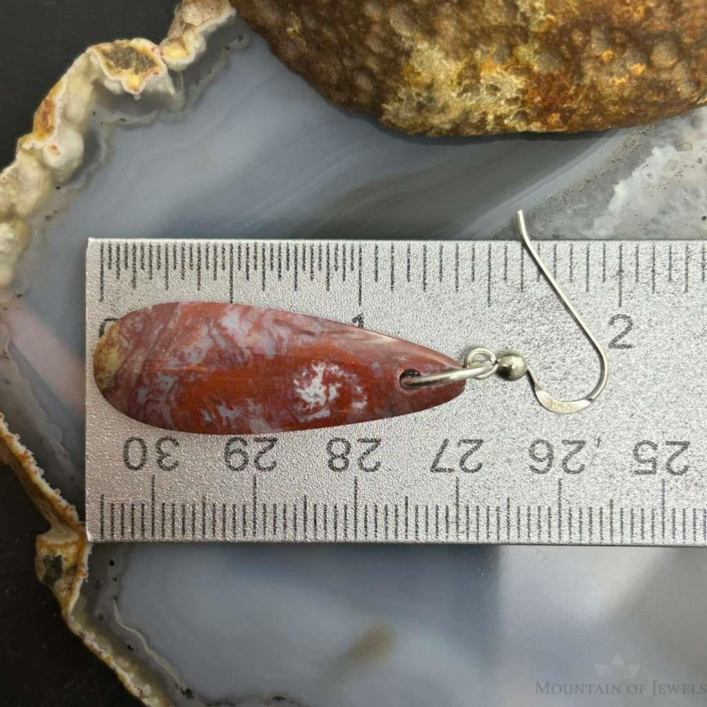 Sterling Silver Teardrop Plum Moss Agate Slab Dangle Earrings For Women #536