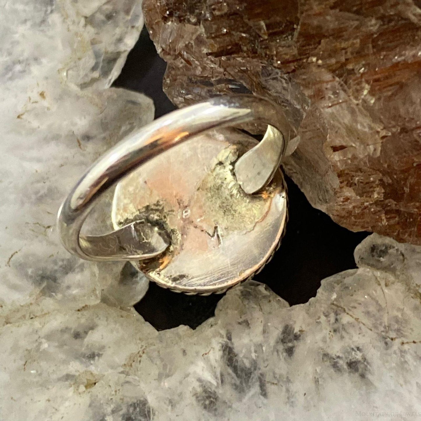 Native American Sterling Silver Rounded Pink Conch Ring Size 7.5 & 8 For Women