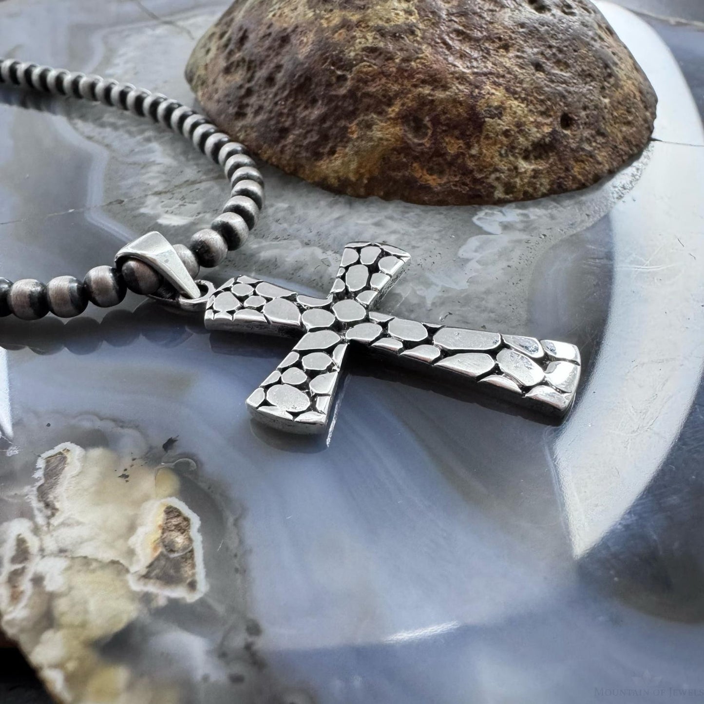 Sterling Silver Southwestern Style Decorated Unisex Cross Pendant