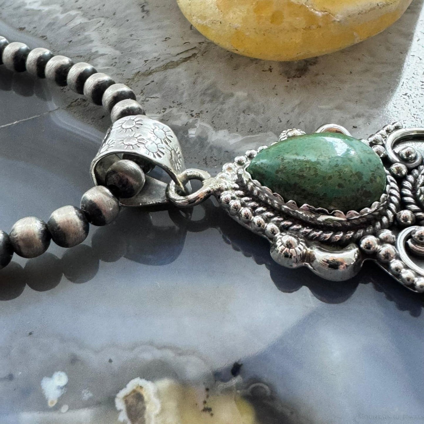 Sterling Silver Southwestern Style 2 Green Turquoise Decorated Pendant For Women