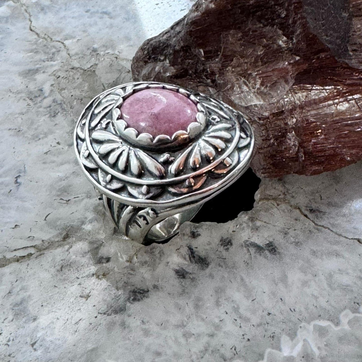 Carolyn Pollack Sterling Silver Oval Rhodochrosite Decorated Ring Size 5 For Women #1